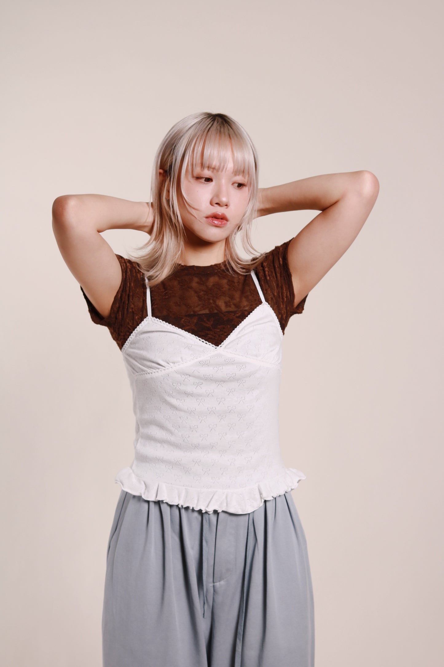 Ruffle Ribbon Sleeveless Top (White)