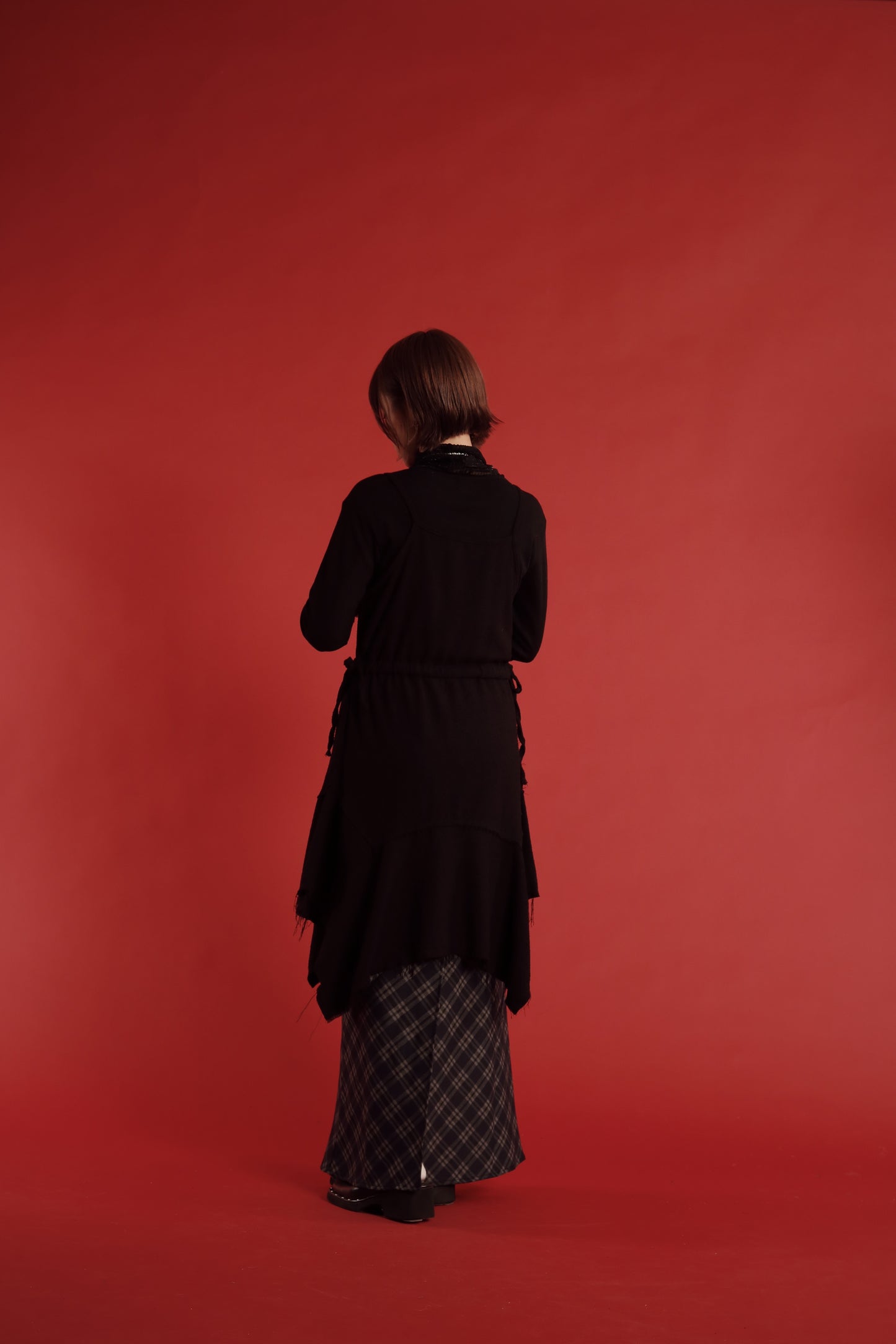 Checkered Slit Skirt (Navy)