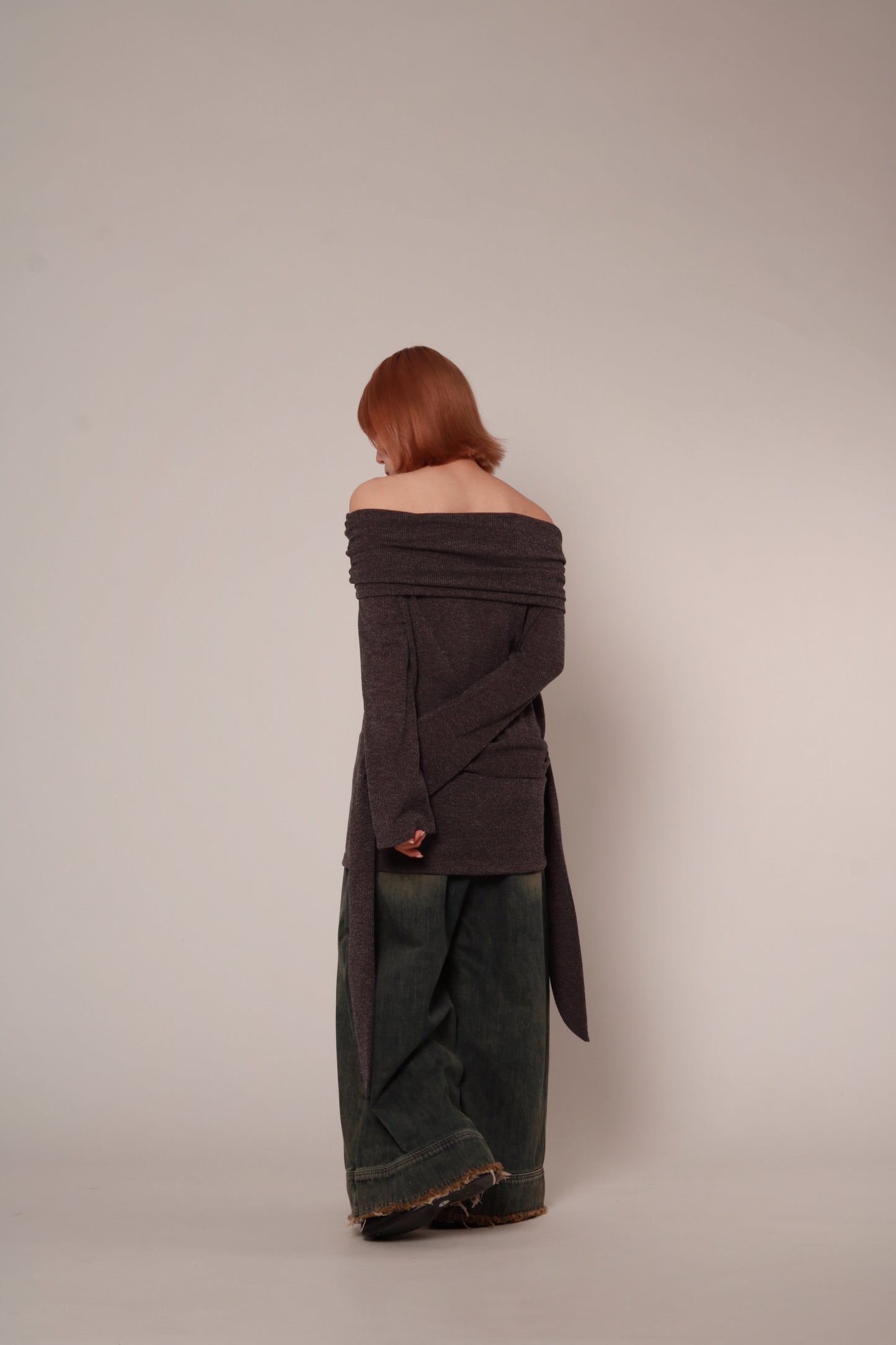 Off Shoulder Knit Top (Charcoal)