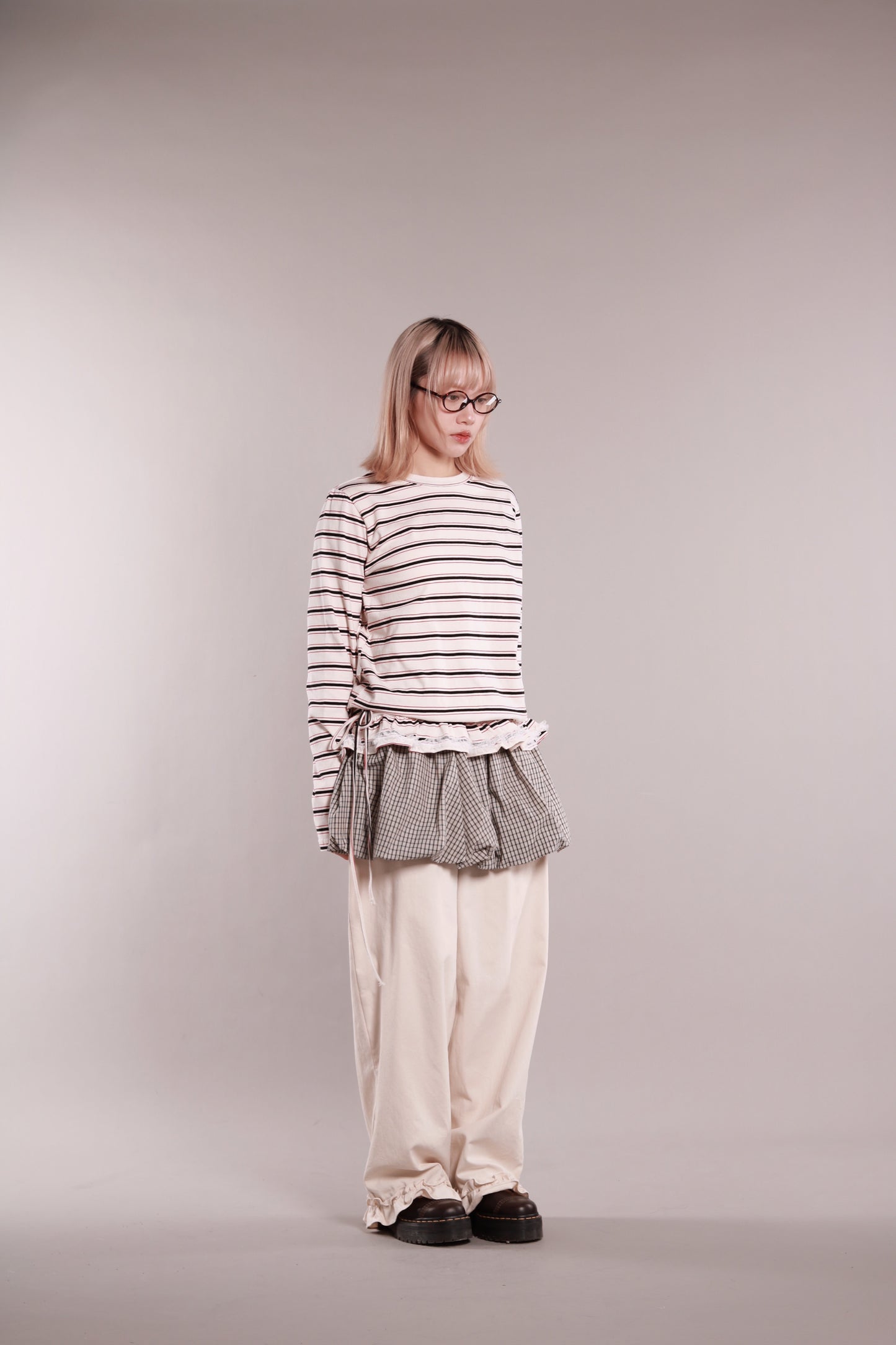 Frilled Lace Stripe Top (Ivory)
