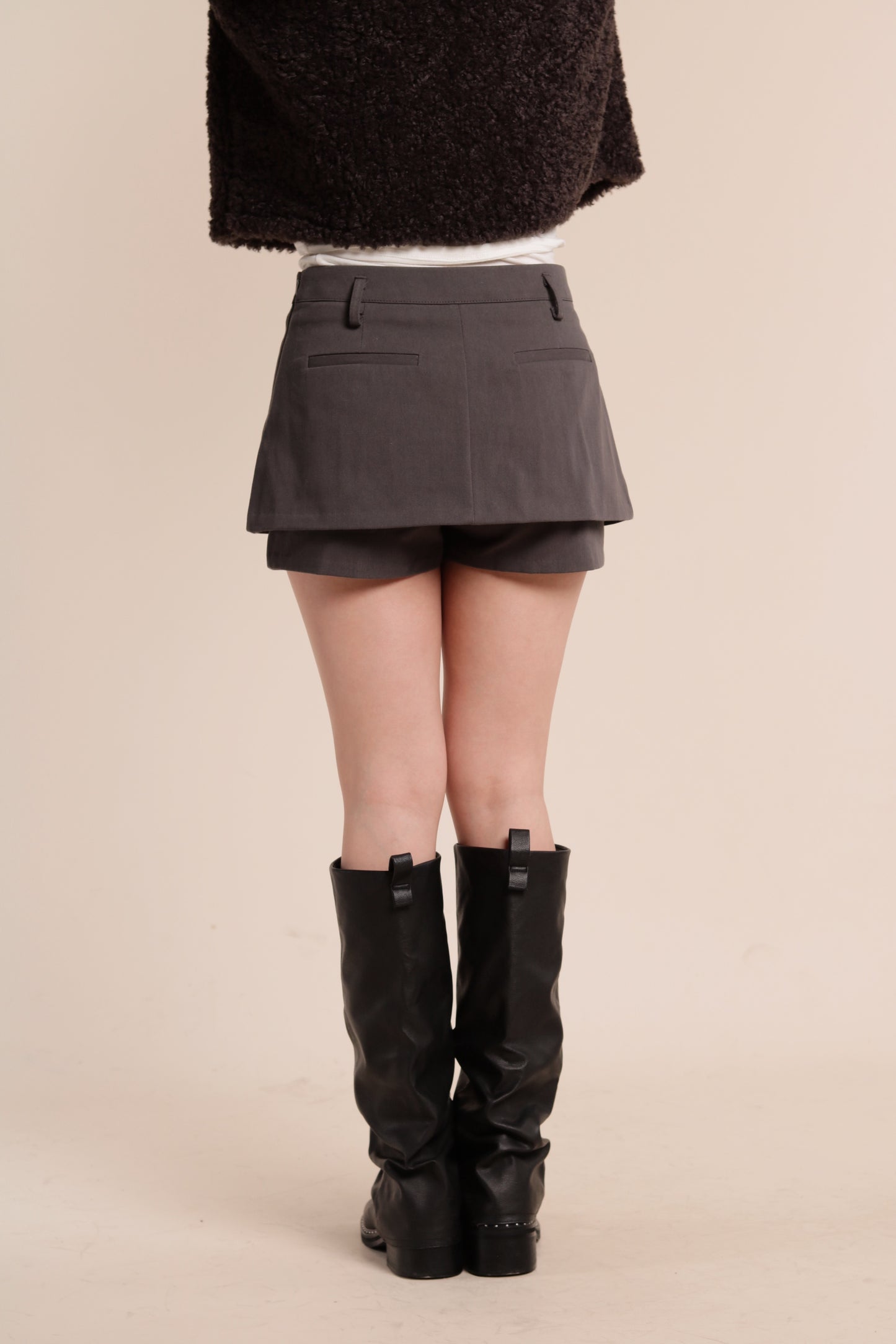 Belted Pants Skirt (Charcoal)