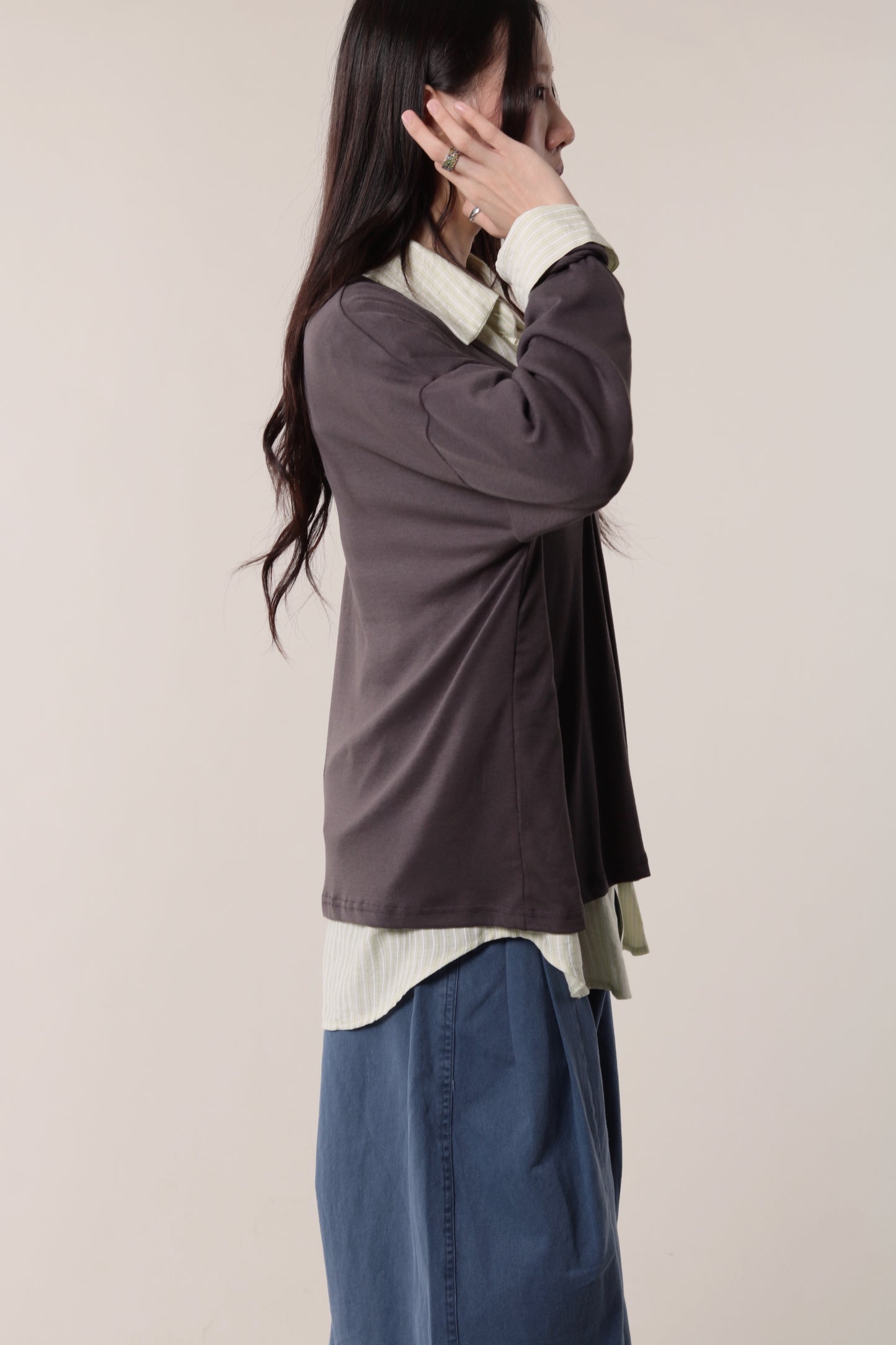 Lazy Button Long Tee (Charcoal)
