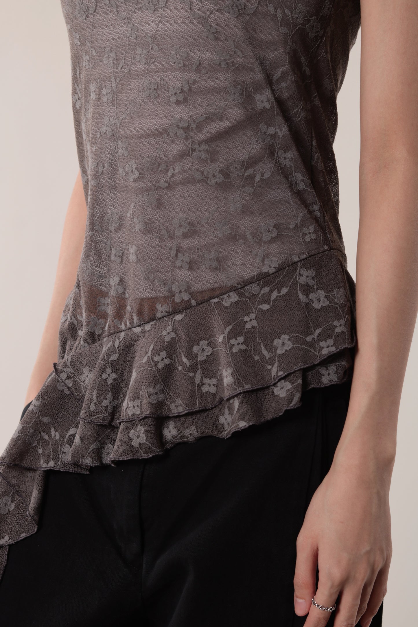 Mesh Flower Sleeveless Top (Charcoal)