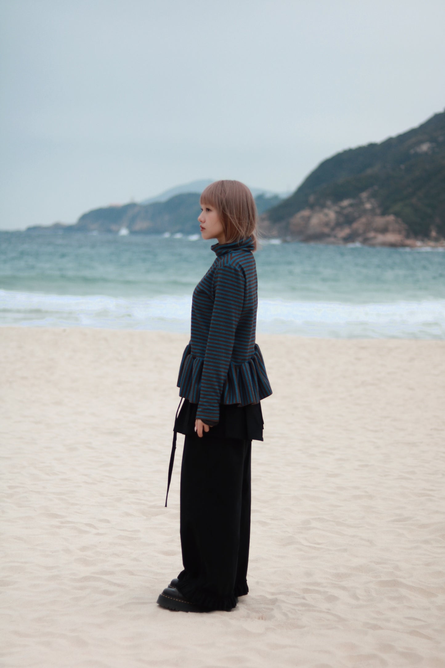 Striped Ruffle Top (Blue)