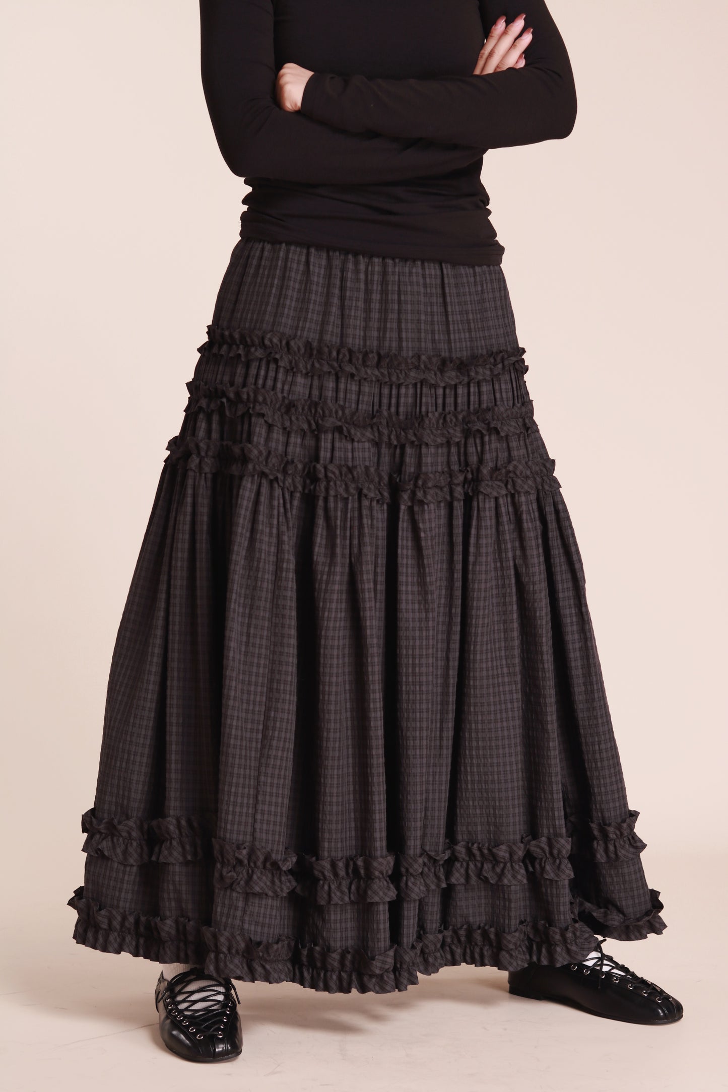 Doll Double Ruffle Skirt (Black)