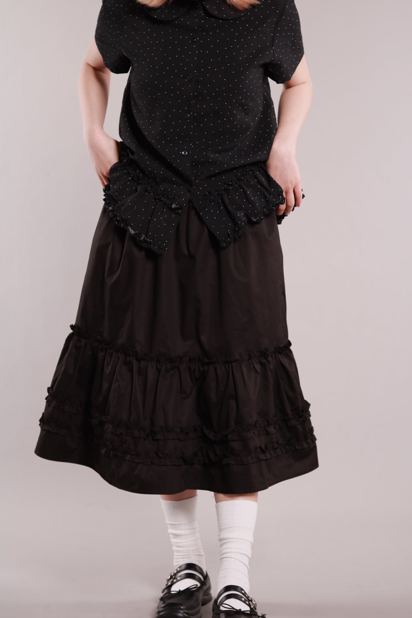 Doll Ruffle Midi Skirt (Black)