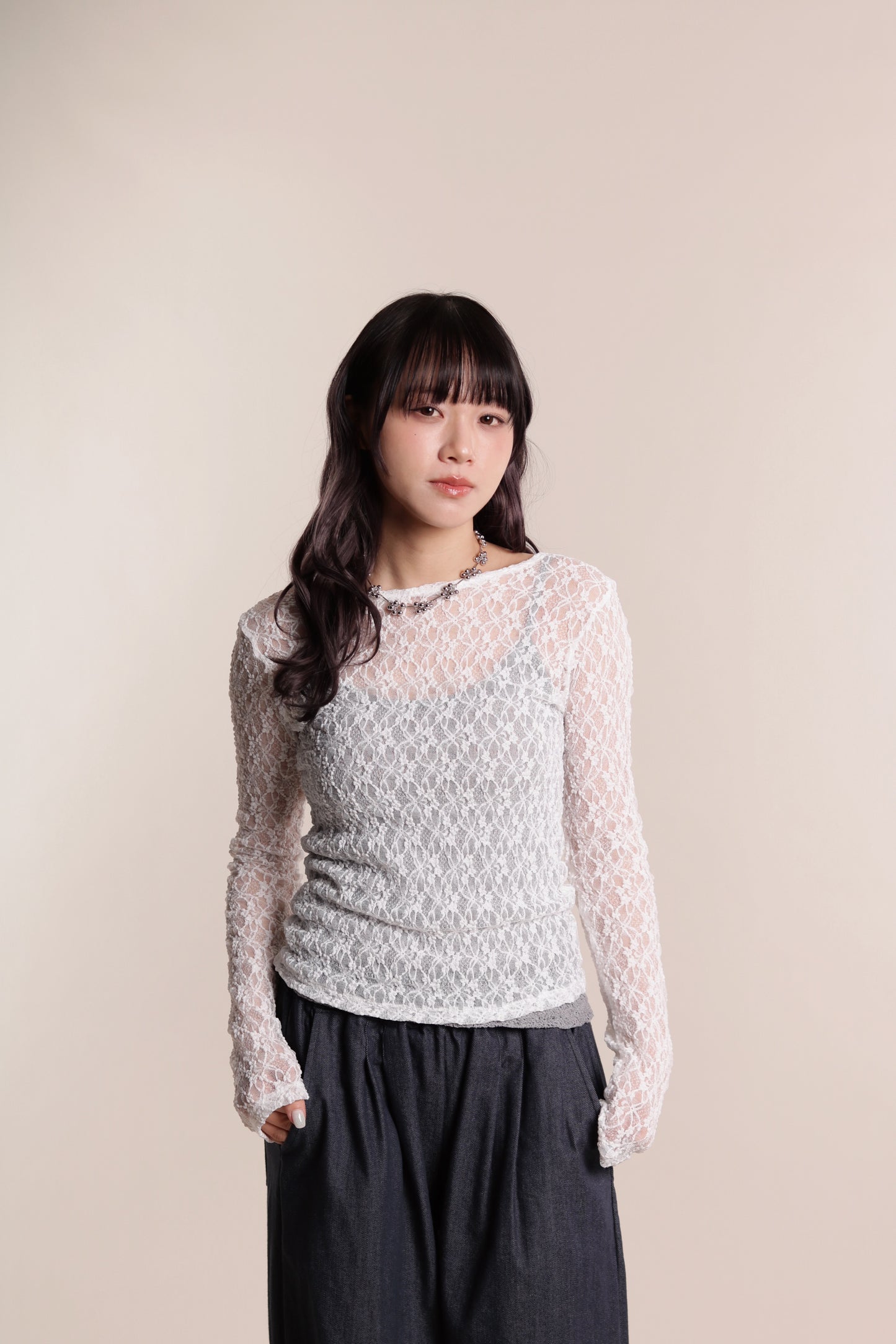 Lace Long Sleeve Top (White)