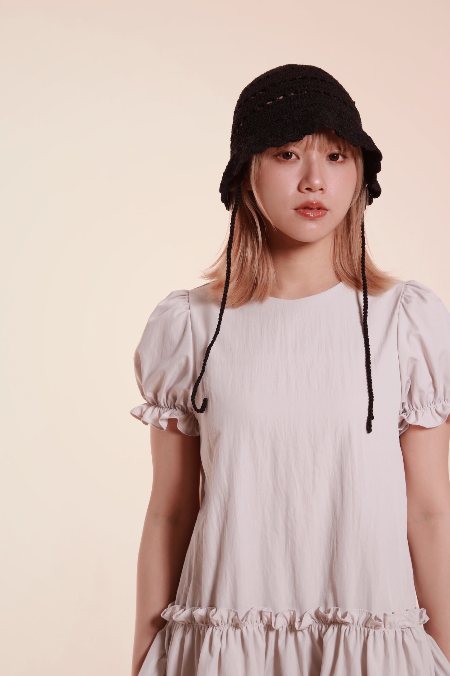 Doll Puff Sleeve Mini Dress (Grey)