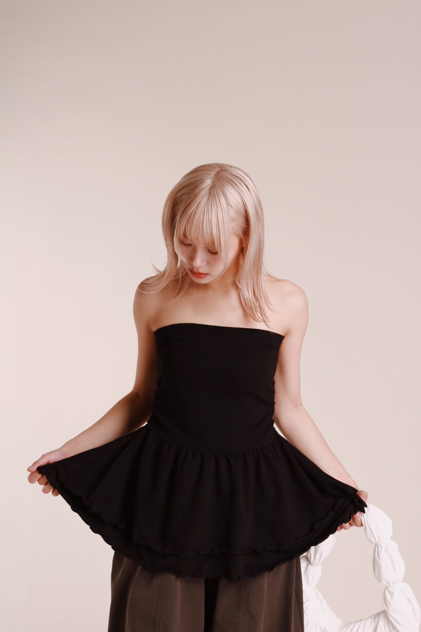Ruffle Tube Mini Dress (Black)