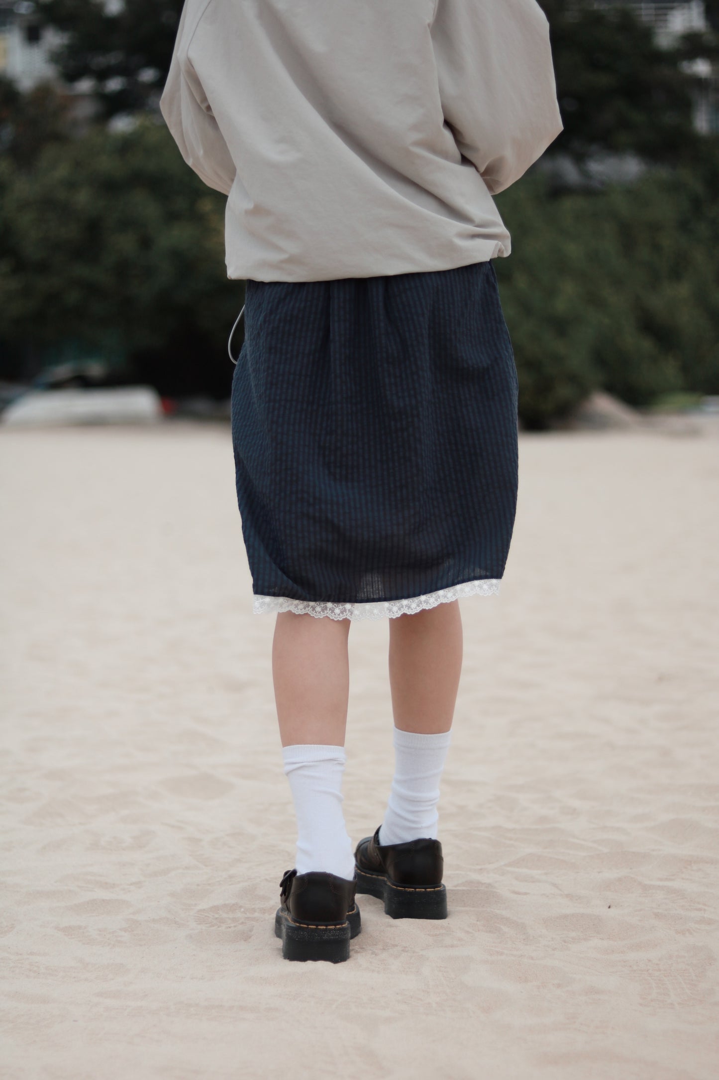Striped Lace Mini Skirt (Navy)