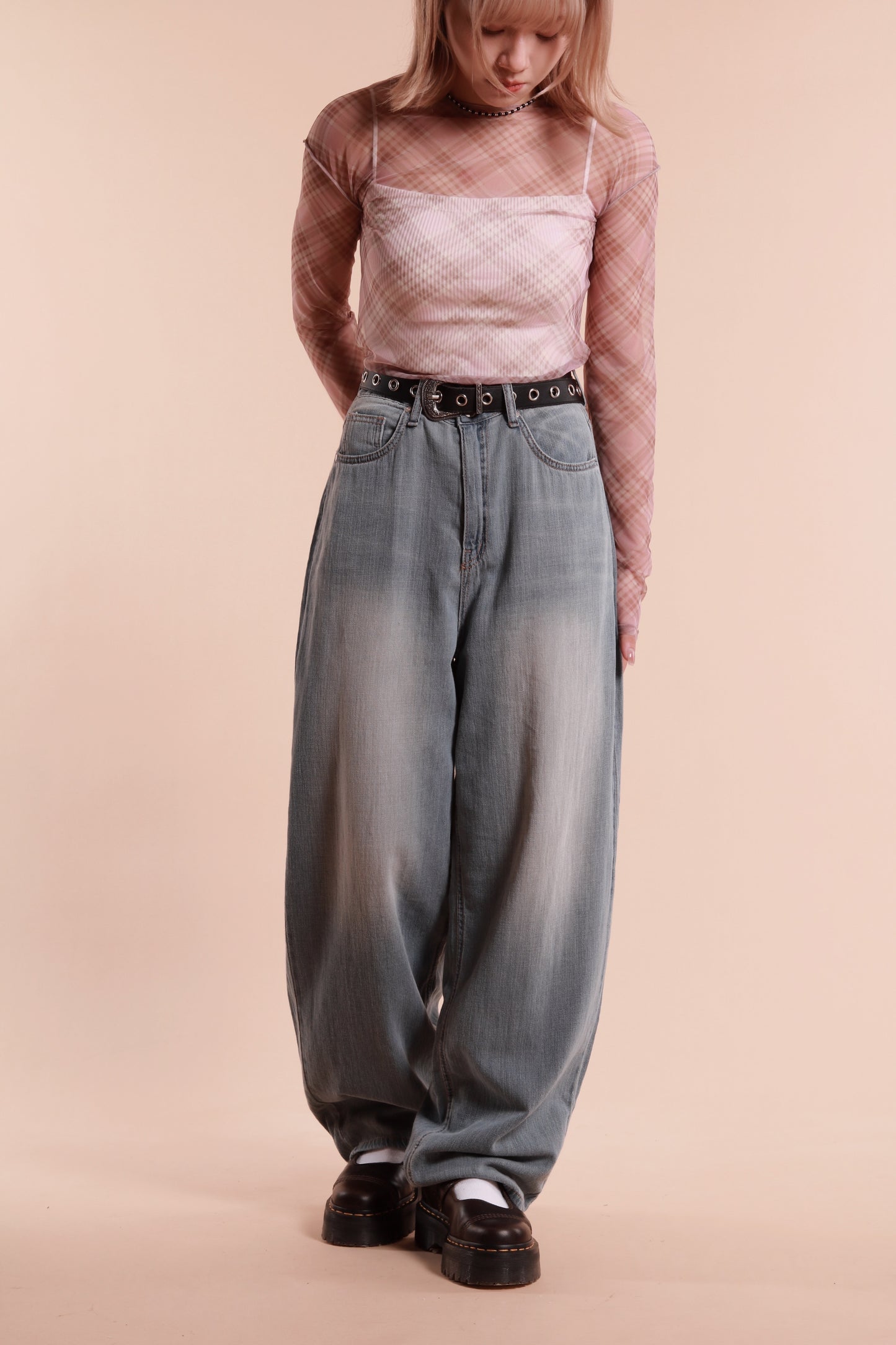 Checkered See Through Top (Pink)