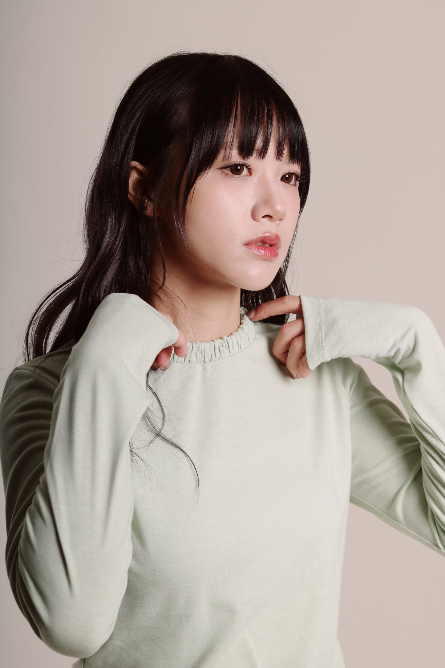Soft Gathered Neck Top (Matcha)
