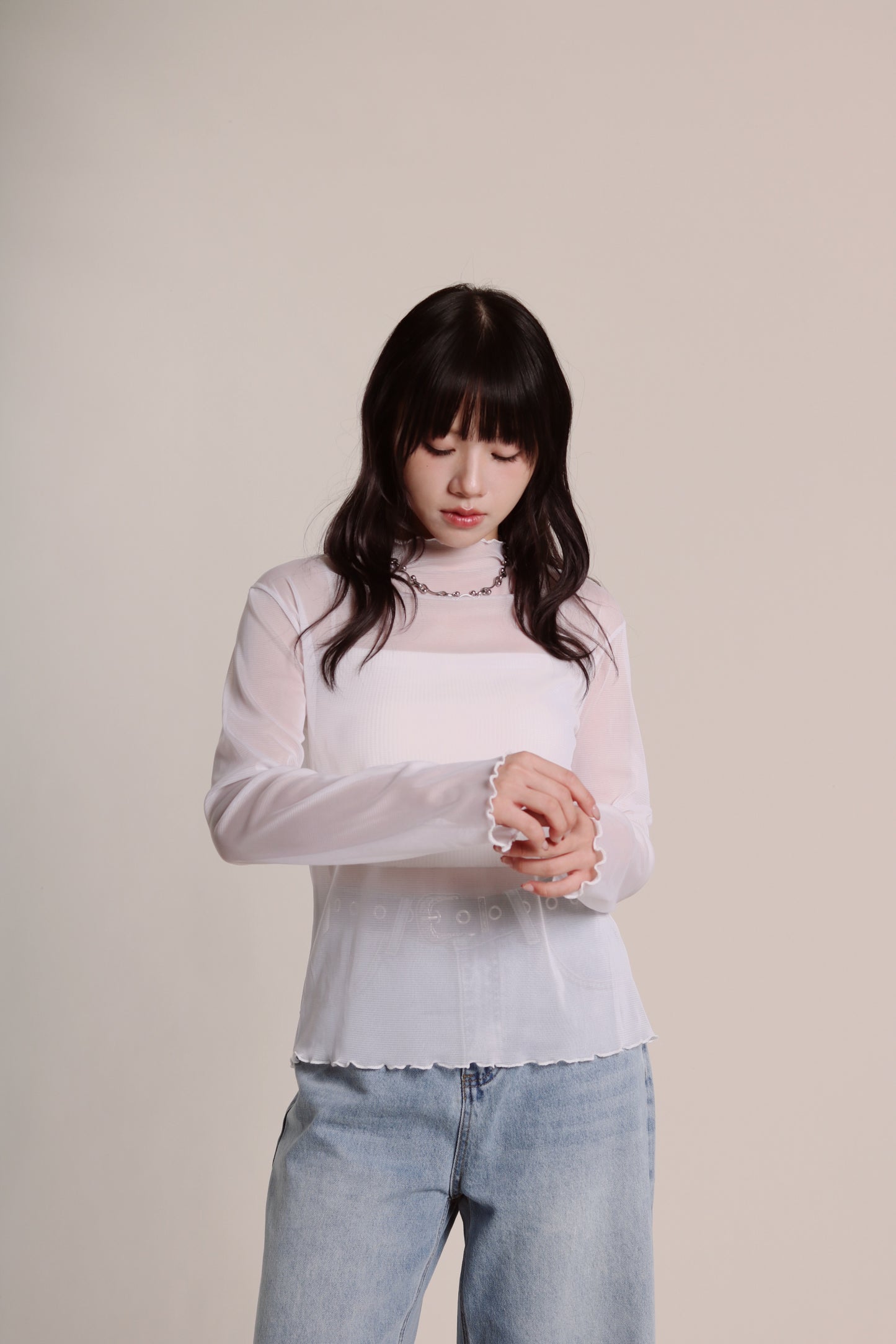 Ruffle See Through Top (White)