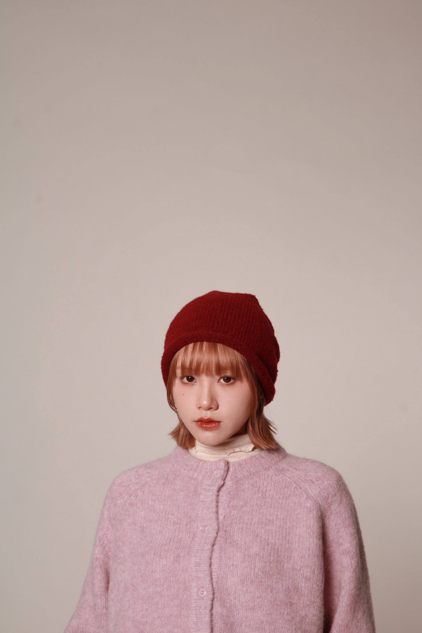 Gathered Ribbon Beanie (Beige/Black/Charcoal/Pink/Red)