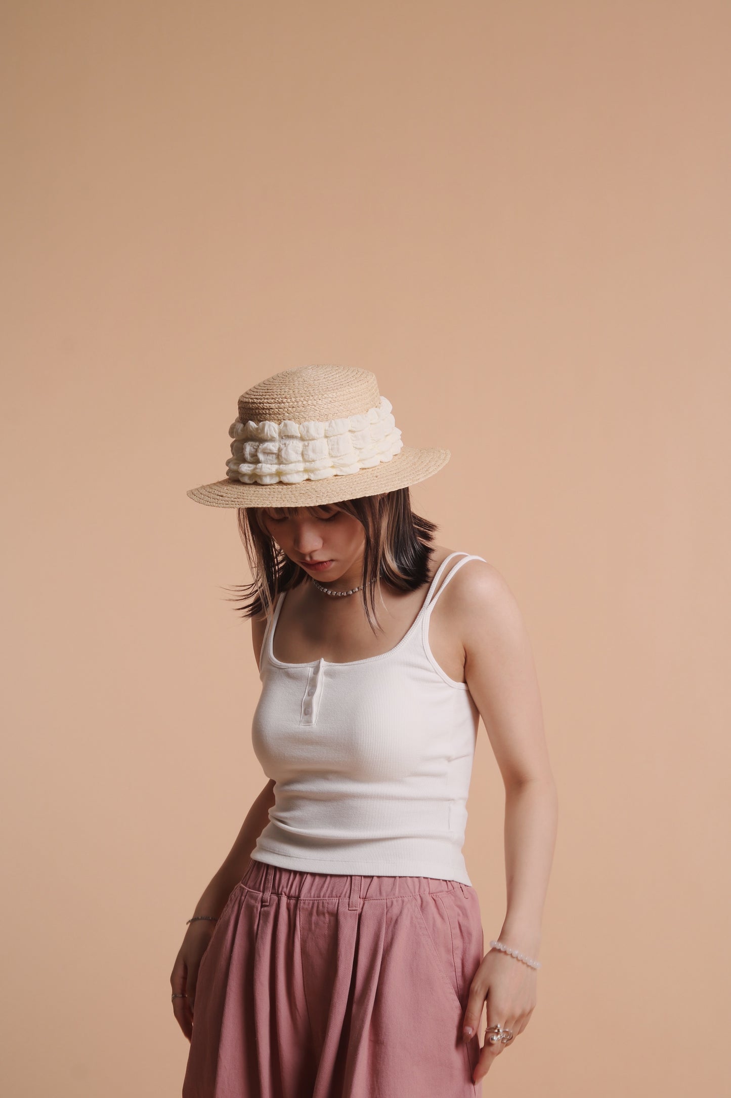 Bubble Straw Hat (Black/Ivory/Mustard)