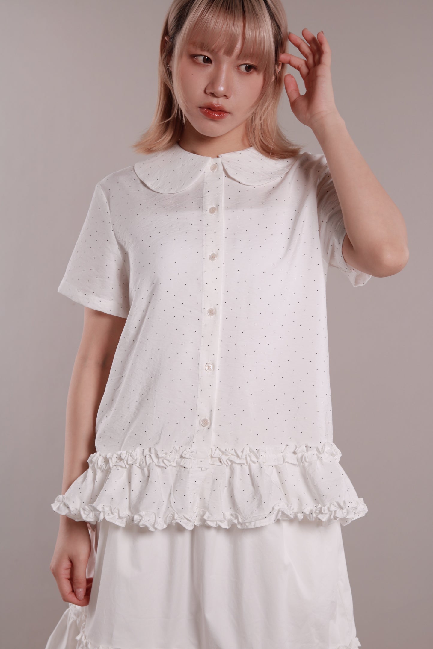 Dot Dot Double Ruffle Blouse (Ivory)