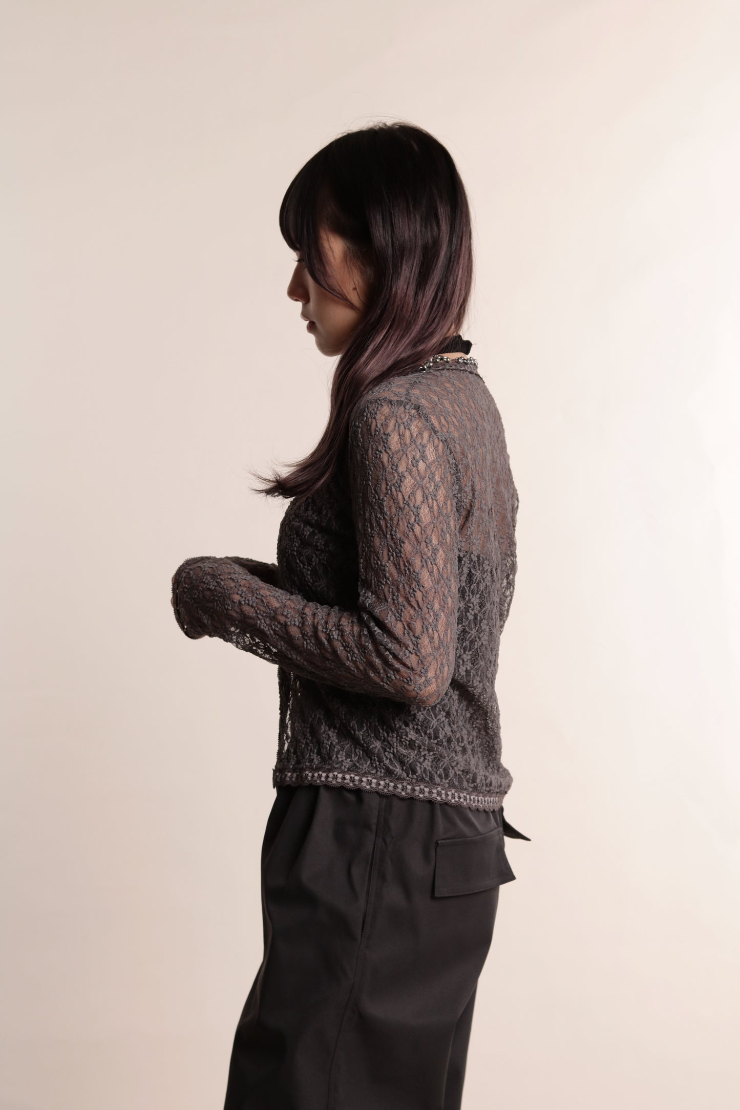 Floral Lace Cardigan (Charcoal)