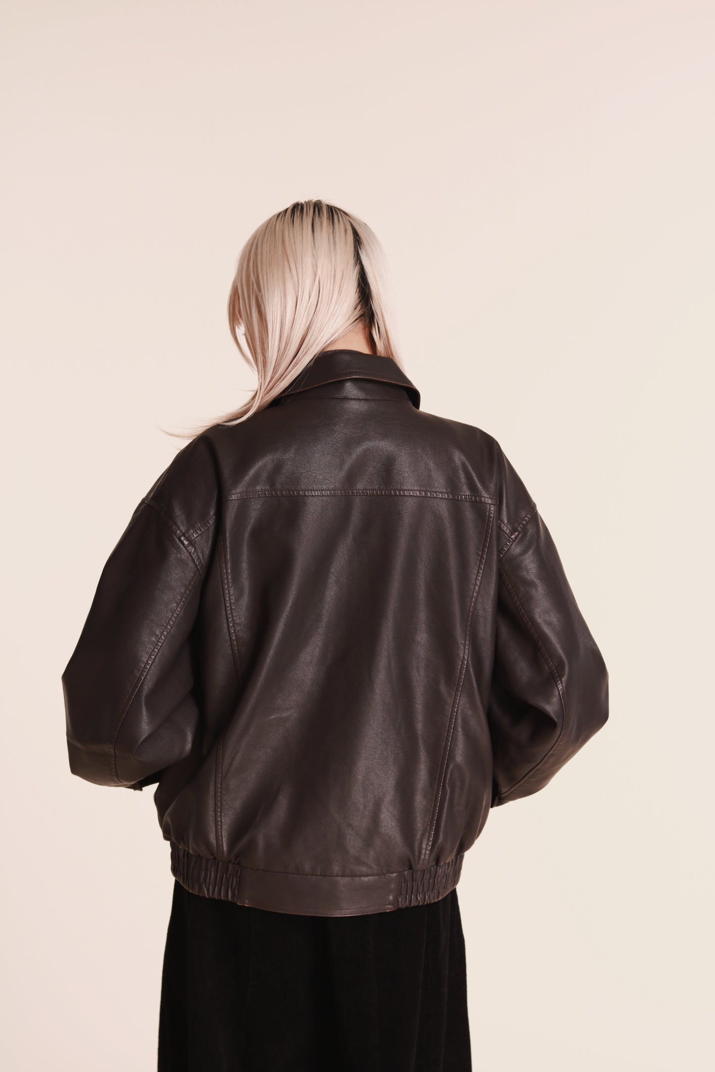 Oversized Leather Jacket (Brown)