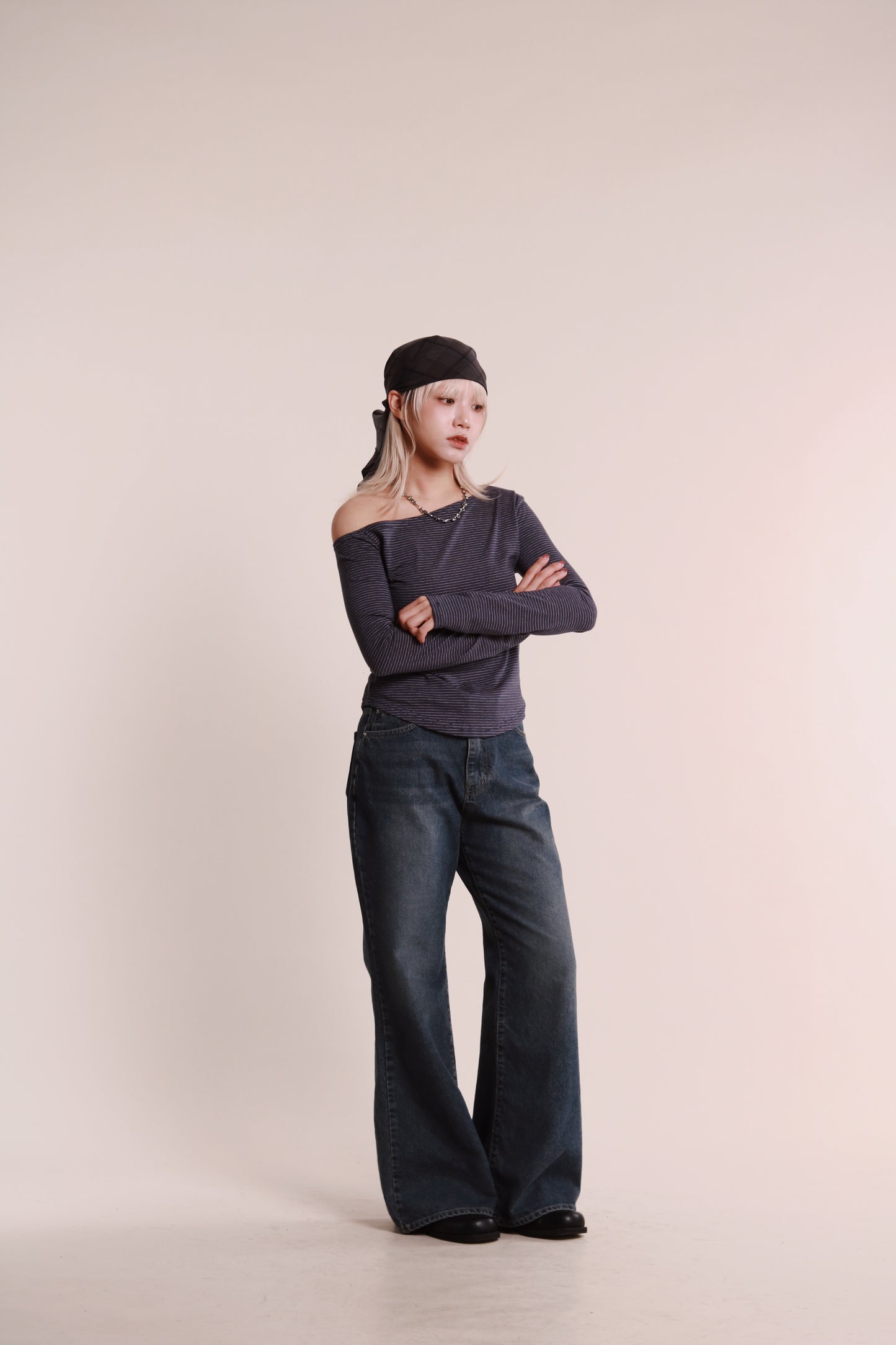 Striped One Shoulder Top (Blue)