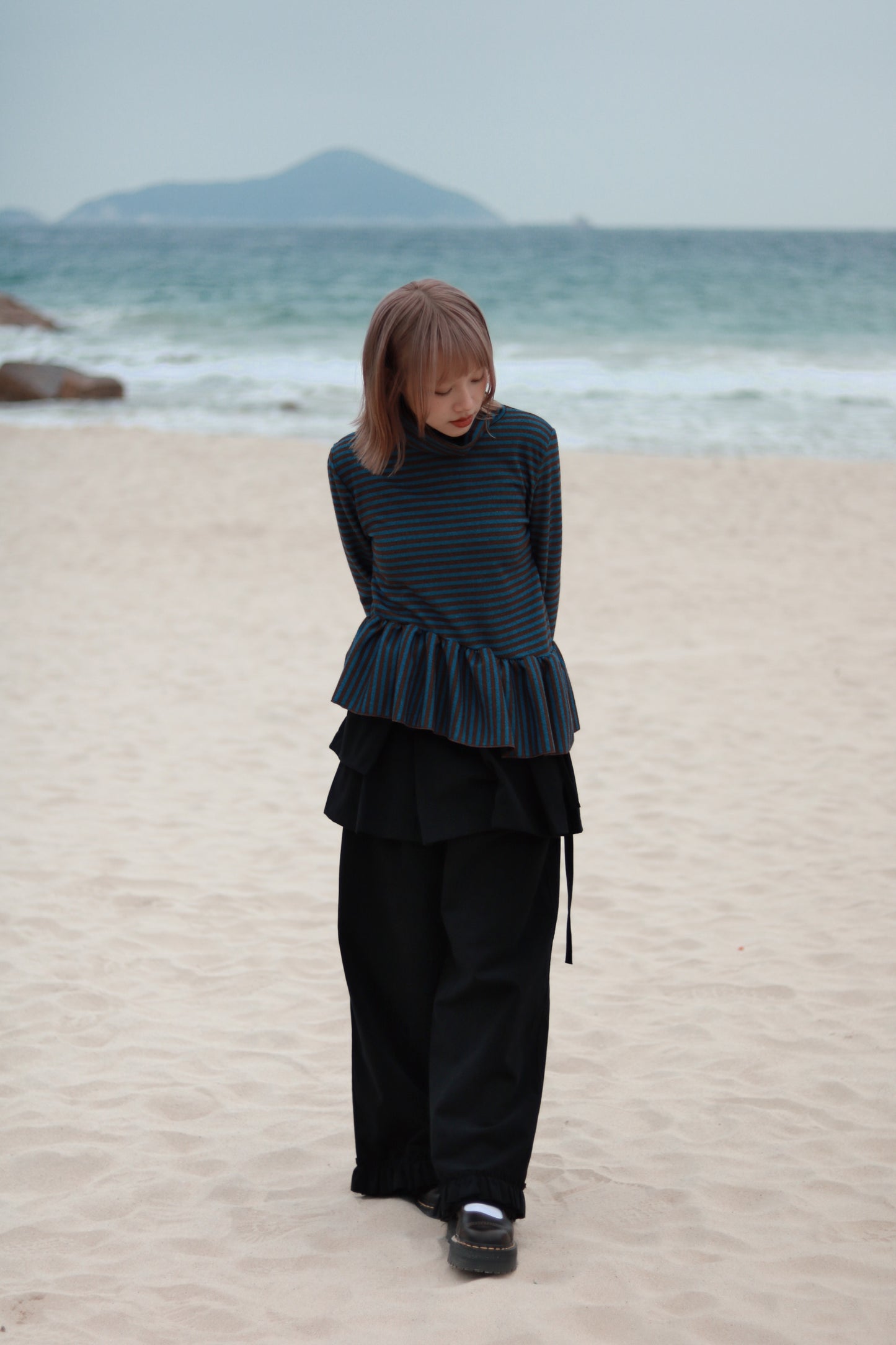 Striped Ruffle Top (Blue)