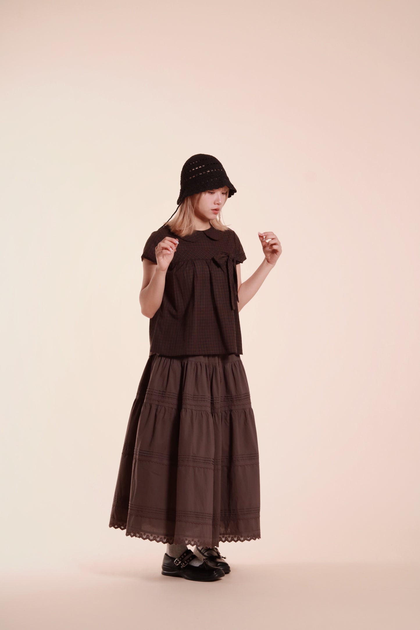 Doll Bow Blouse (Brown)