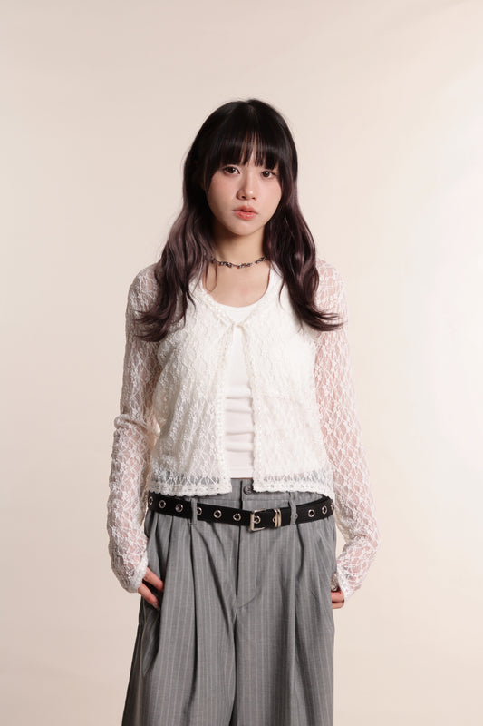 Floral Lace Cardigan (White)