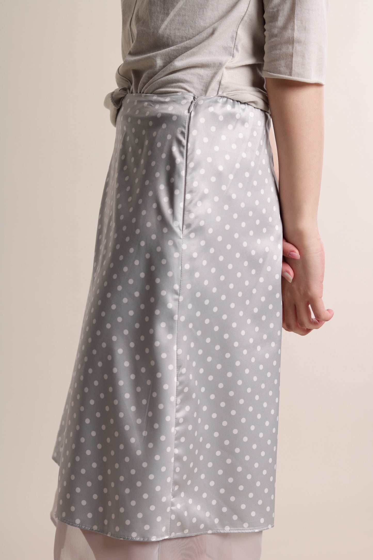 Polka Dot Midi Skirt (Grey)