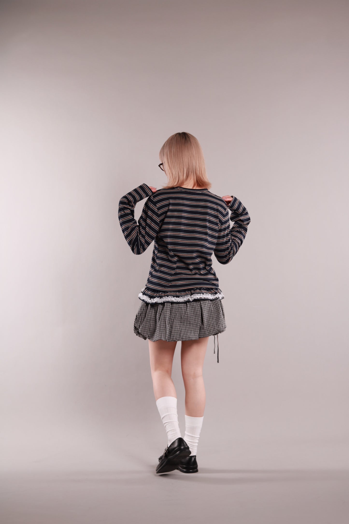 Frilled Lace Stripe Top (Navy)
