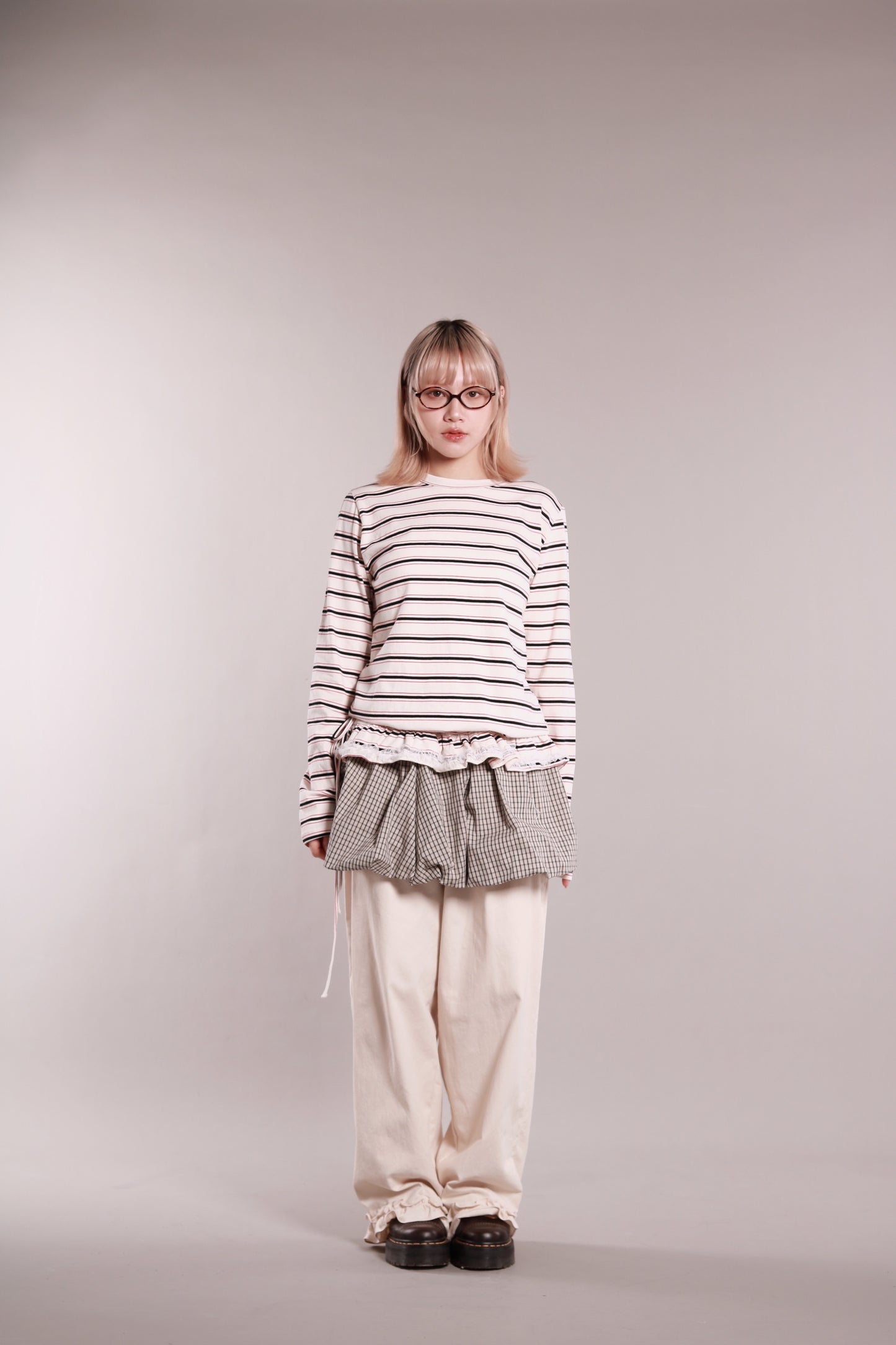 Frilled Lace Stripe Top (Ivory)