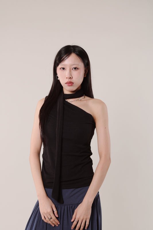 Linen Scarf Top (Black)