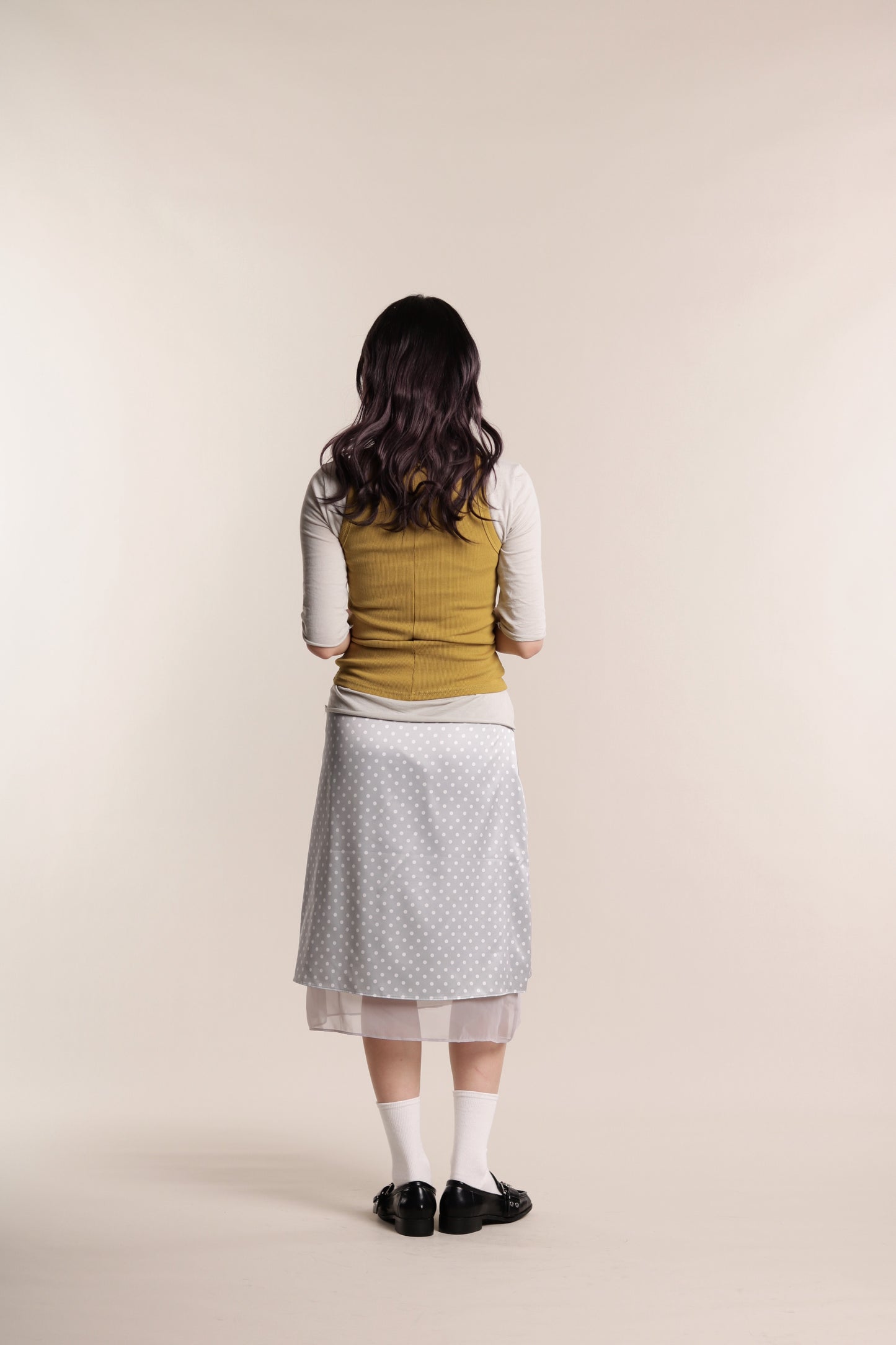 Polka Dot Midi Skirt (Grey)