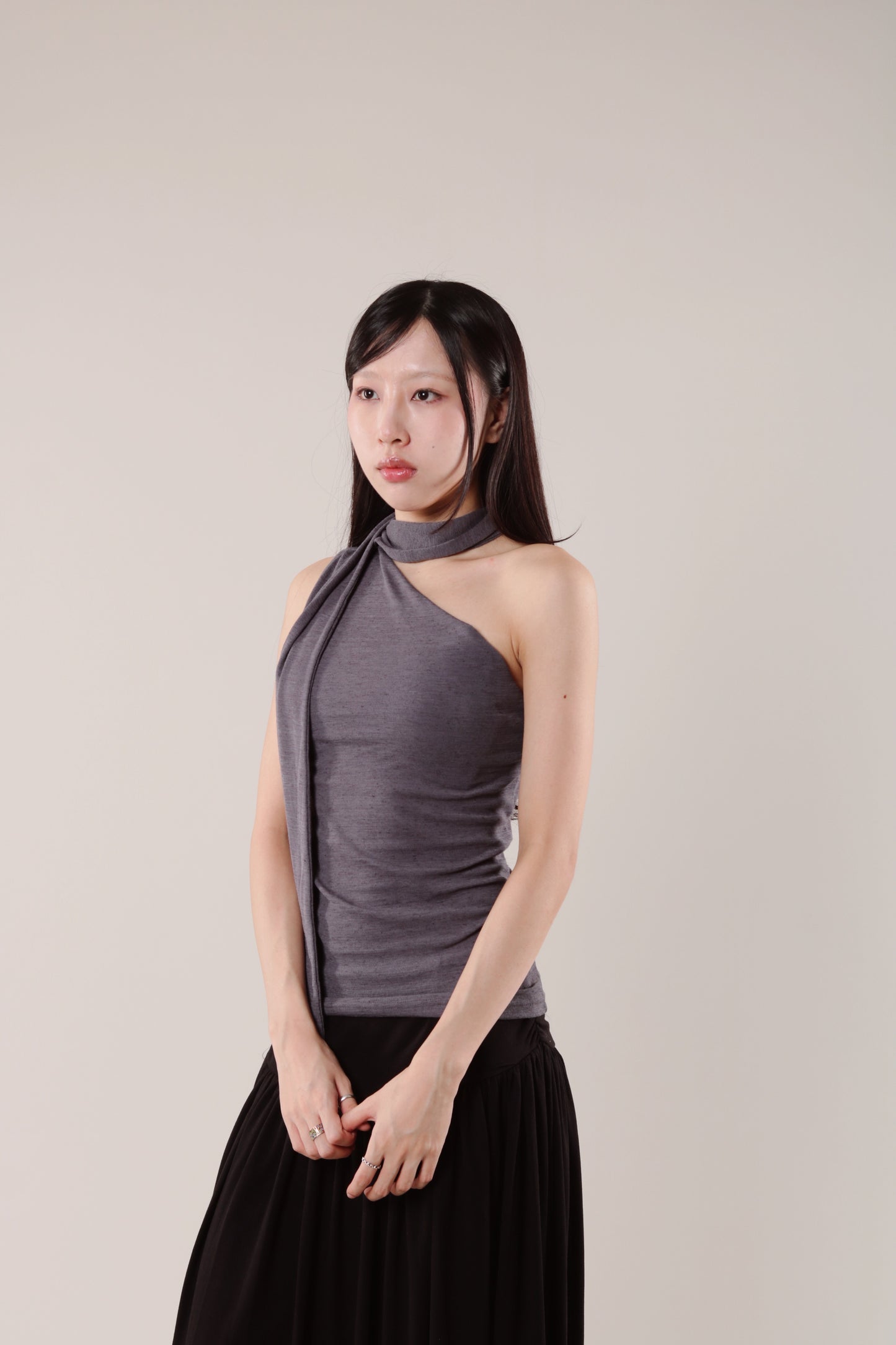 Linen Scarf Top (Charcoal)