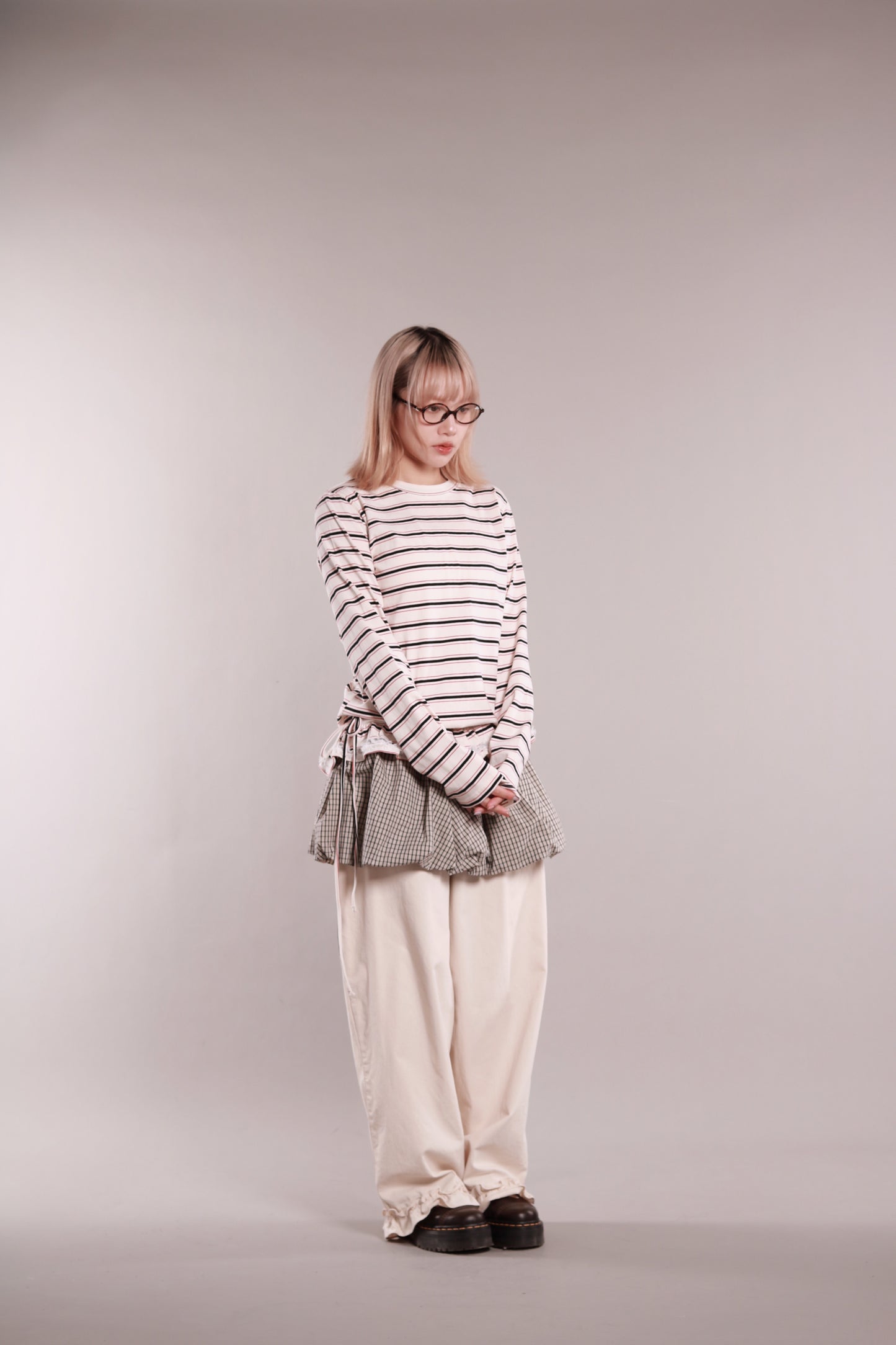 Frilled Lace Stripe Top (Ivory)