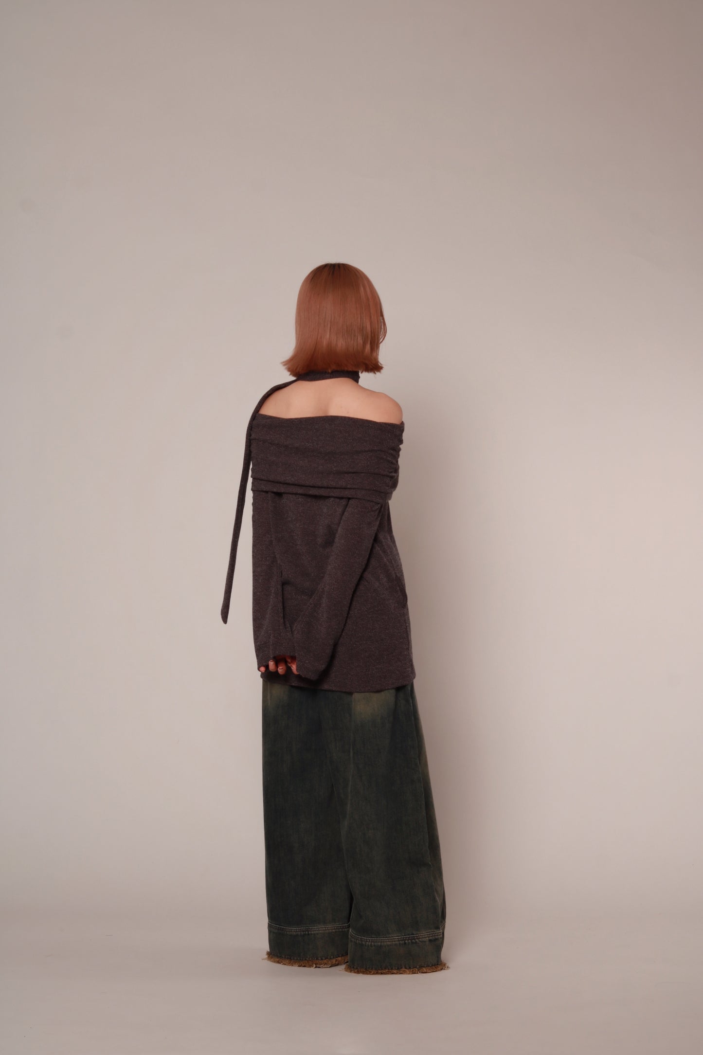 Off Shoulder Knit Top (Charcoal)