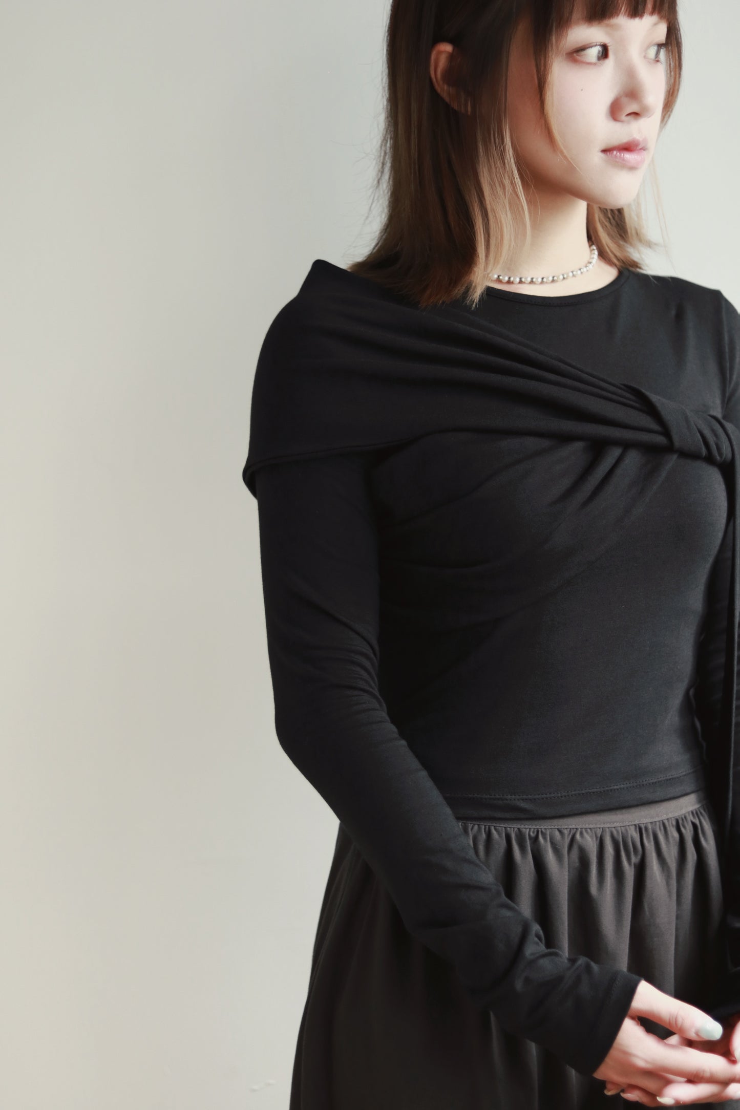 Gathered Long Tee (Black)