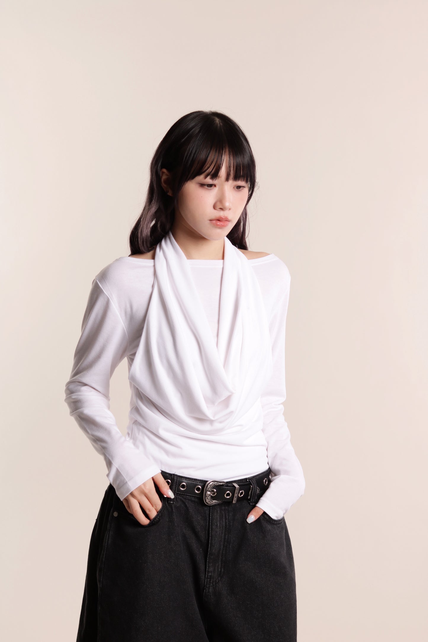 Grace Layered Drape Top (White)