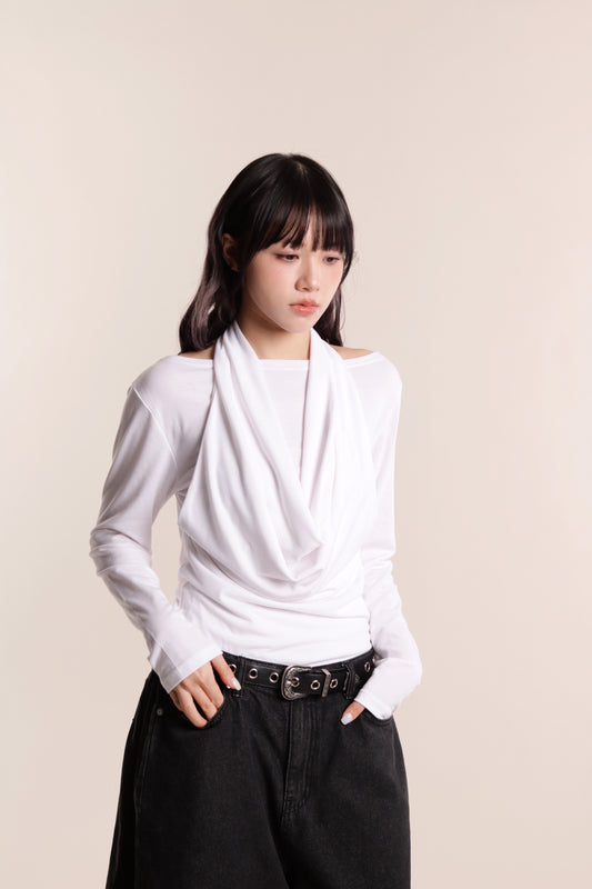 Grace Layered Drape Top (White)