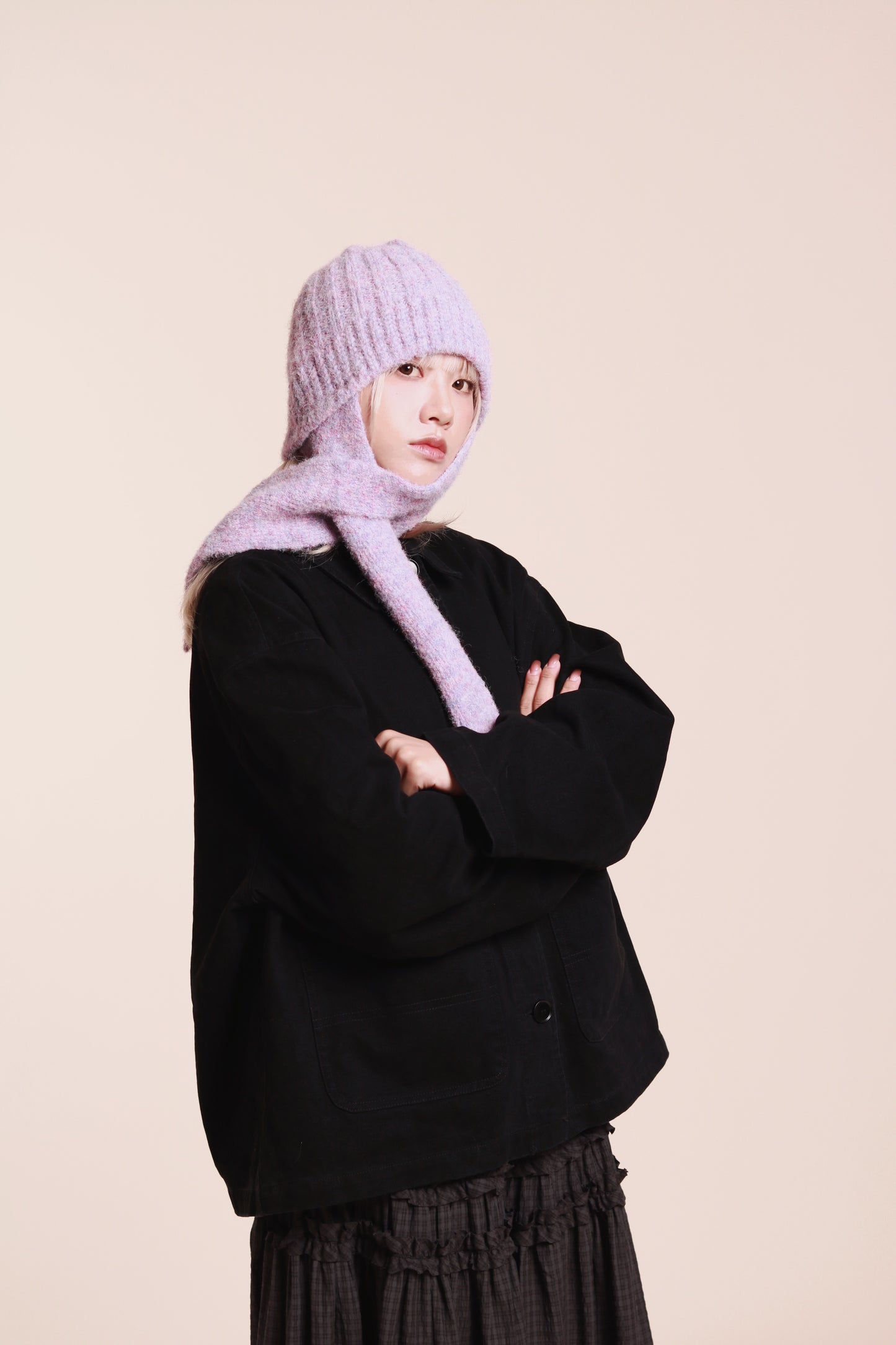 Doll Knit Scarf Flight Cap (Purple)