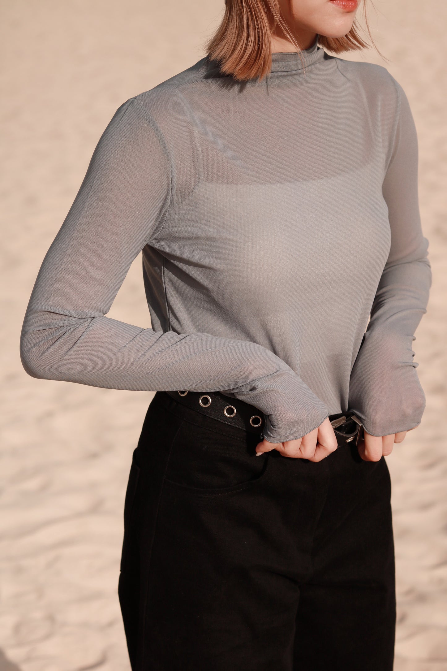 Spring See Through Top (Grey Blue)