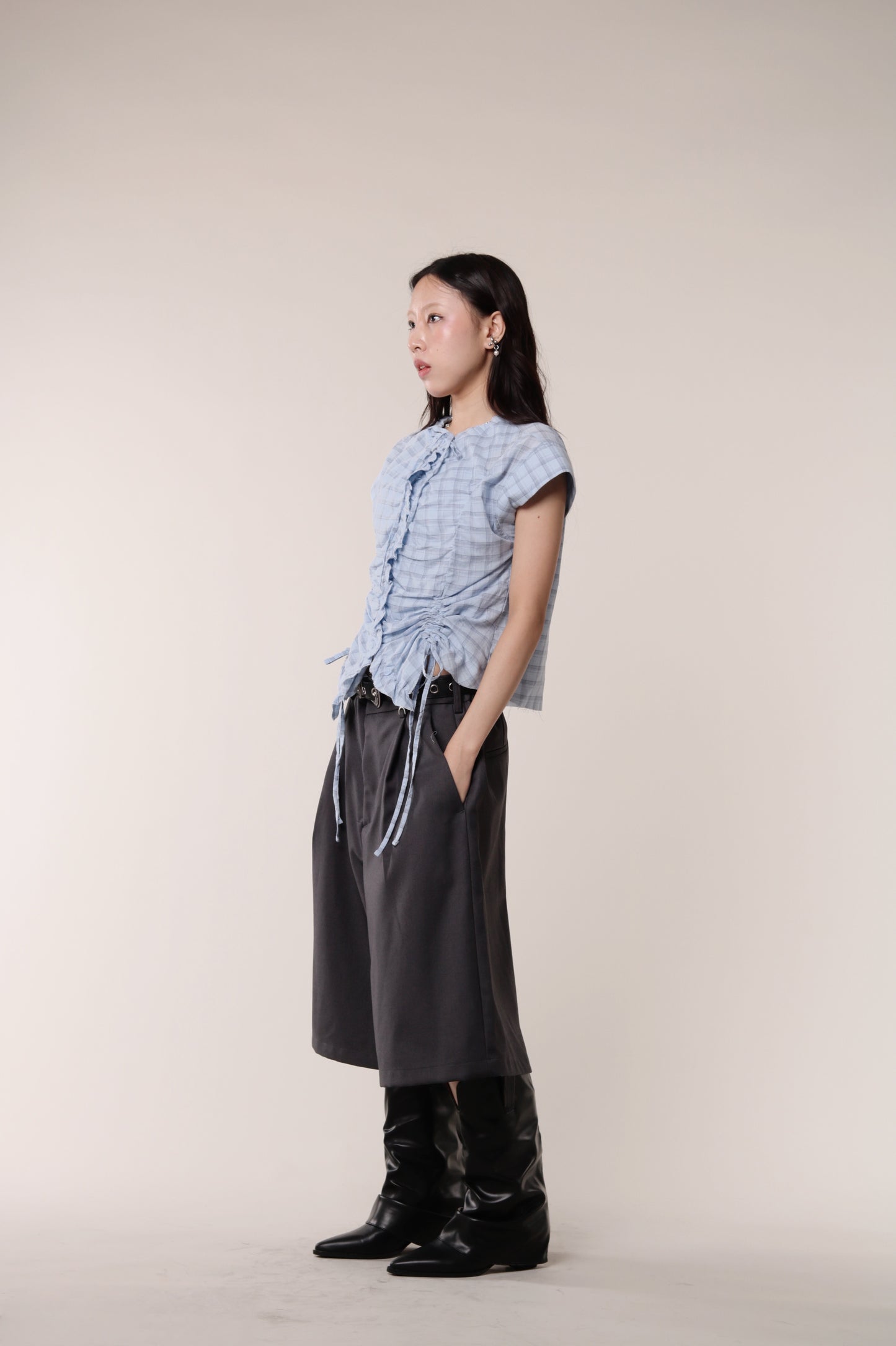 Gathered Check Shirt (Blue)