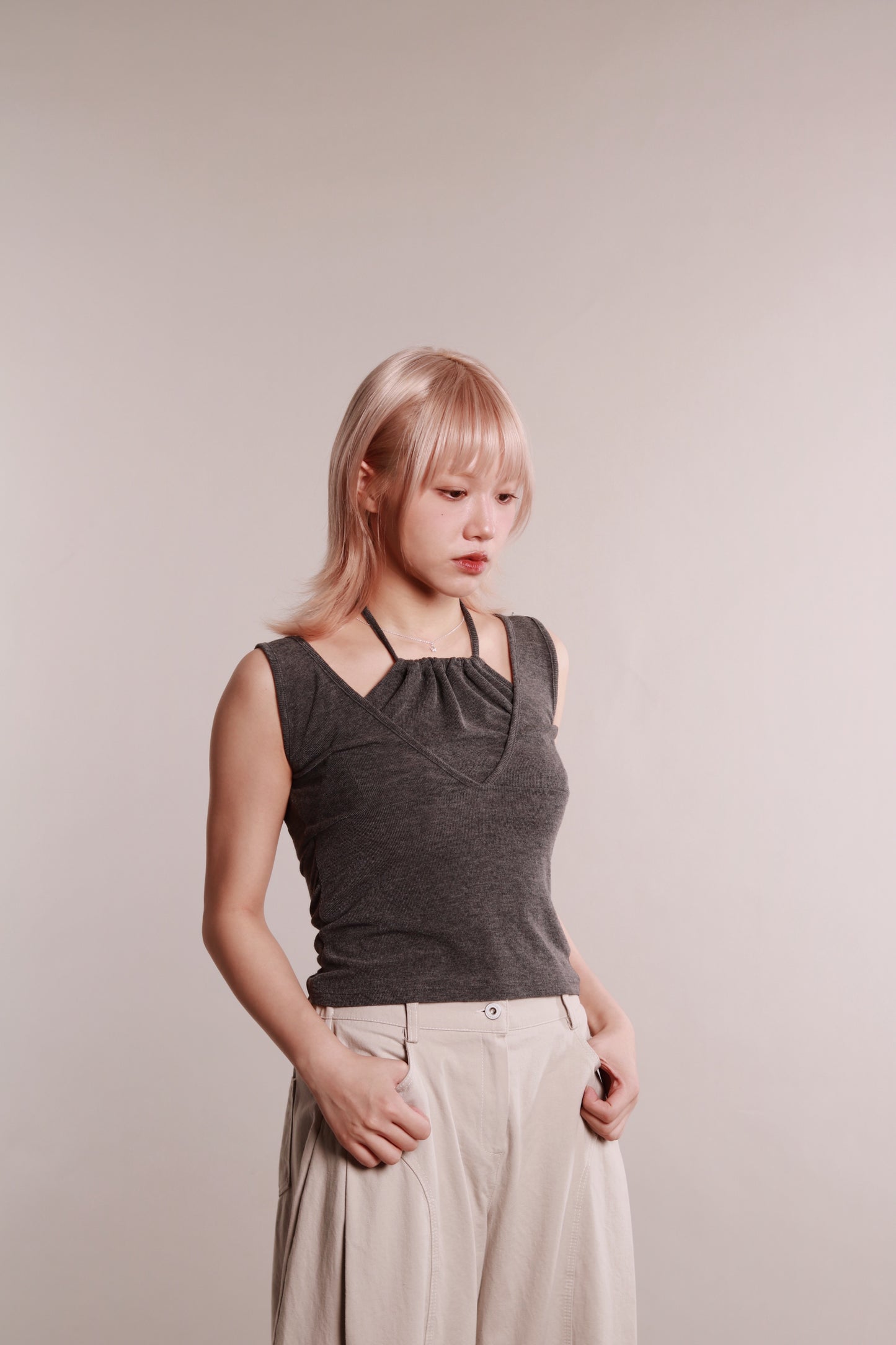 Layered Halter Tank Top (Grey)