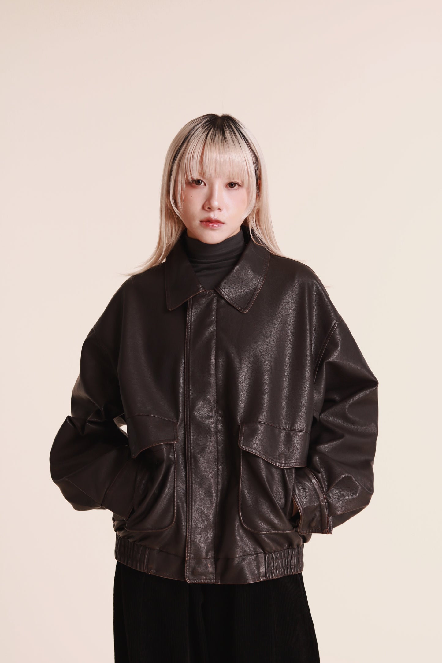 Oversized Leather Jacket (Brown)