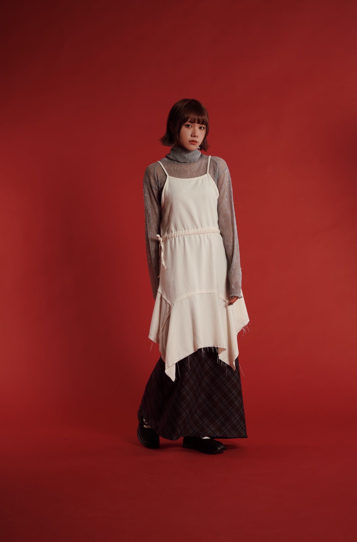 Checkered Slit Skirt (Brown)