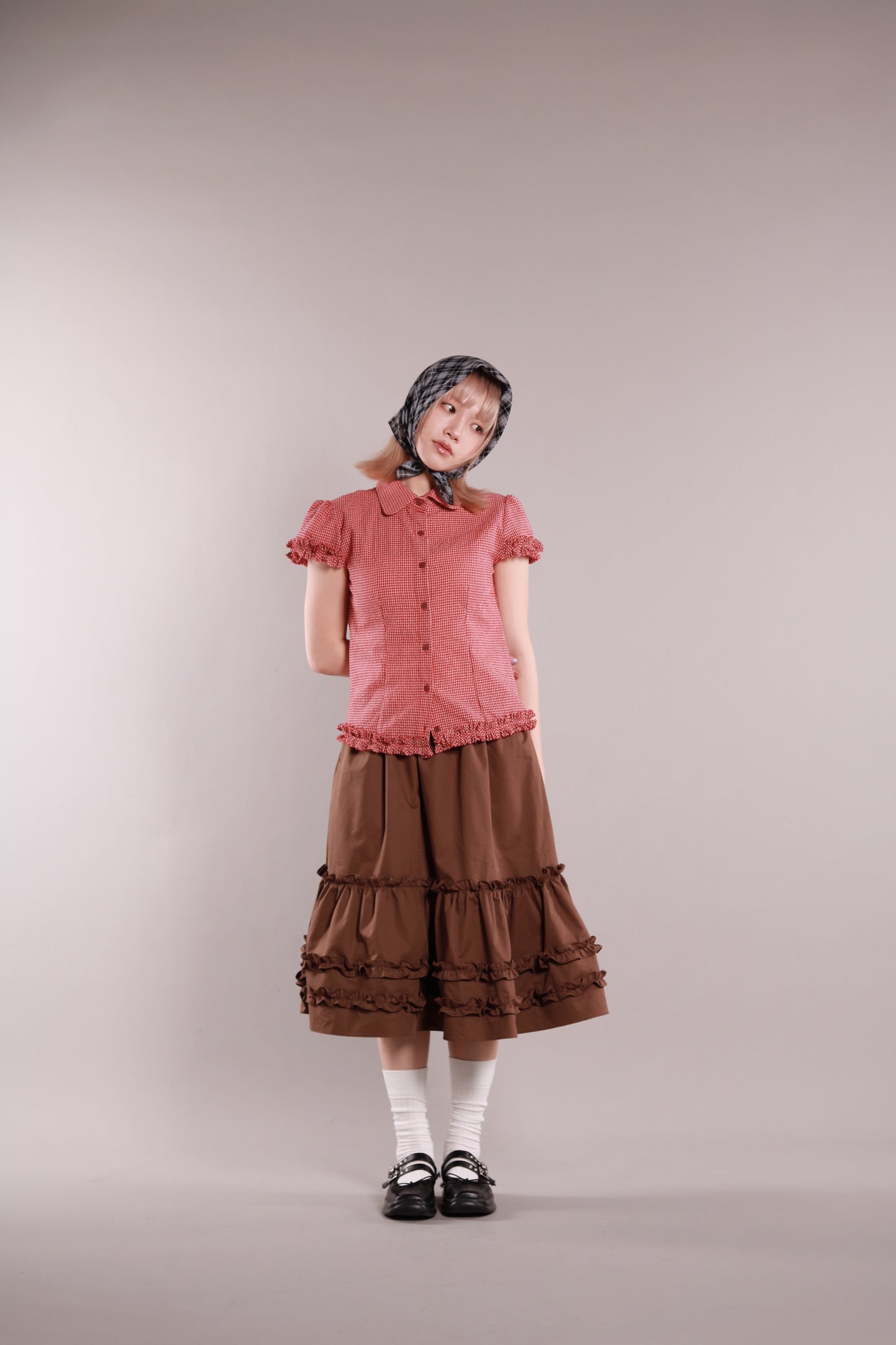 Doll Ruffle Midi Skirt (Brown)