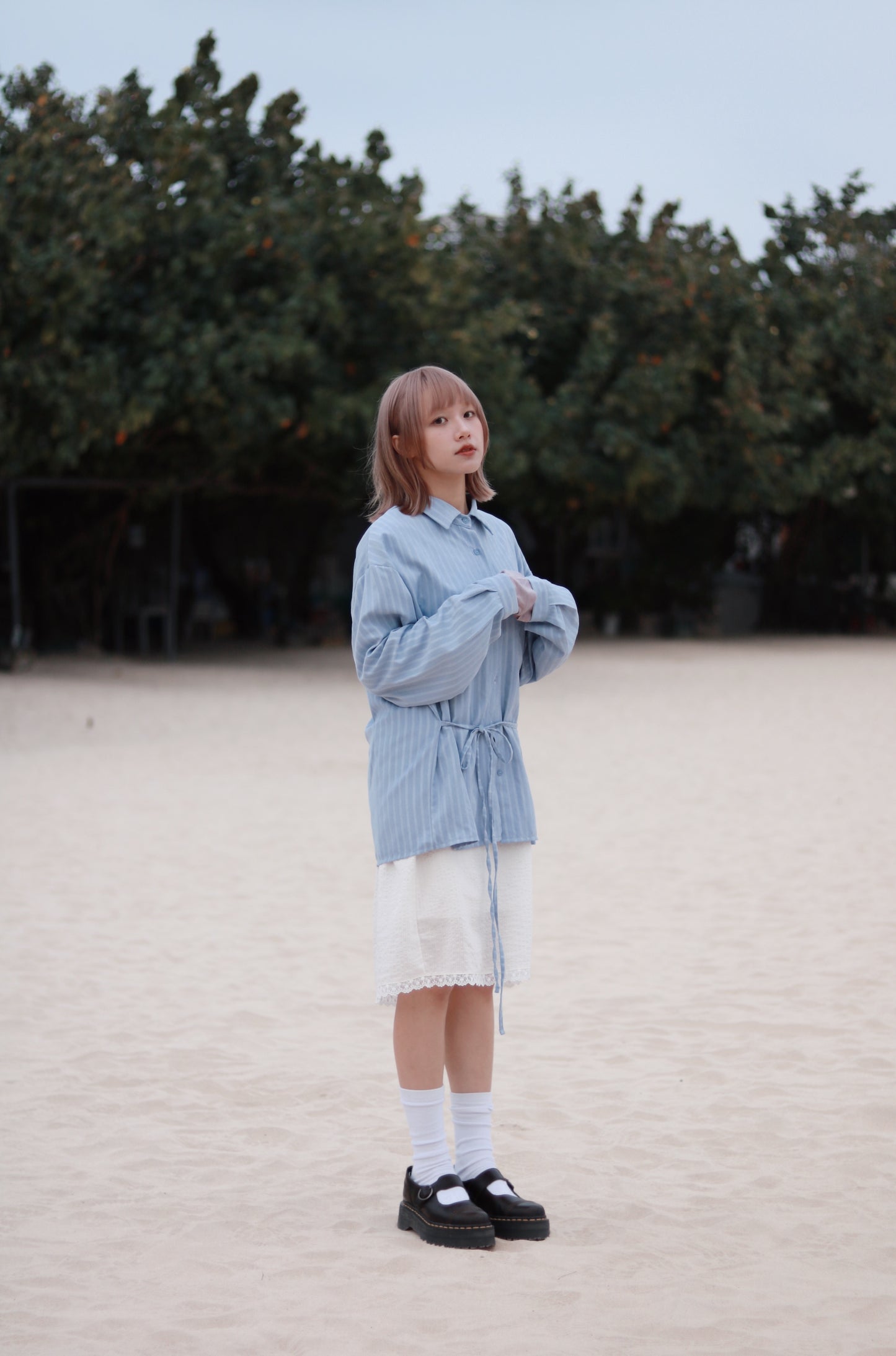 Striped  Lace Mini Skirt (White)