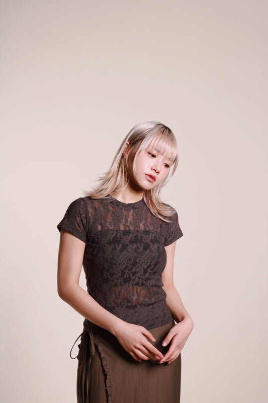 Mesh Flower Top (Charcoal)