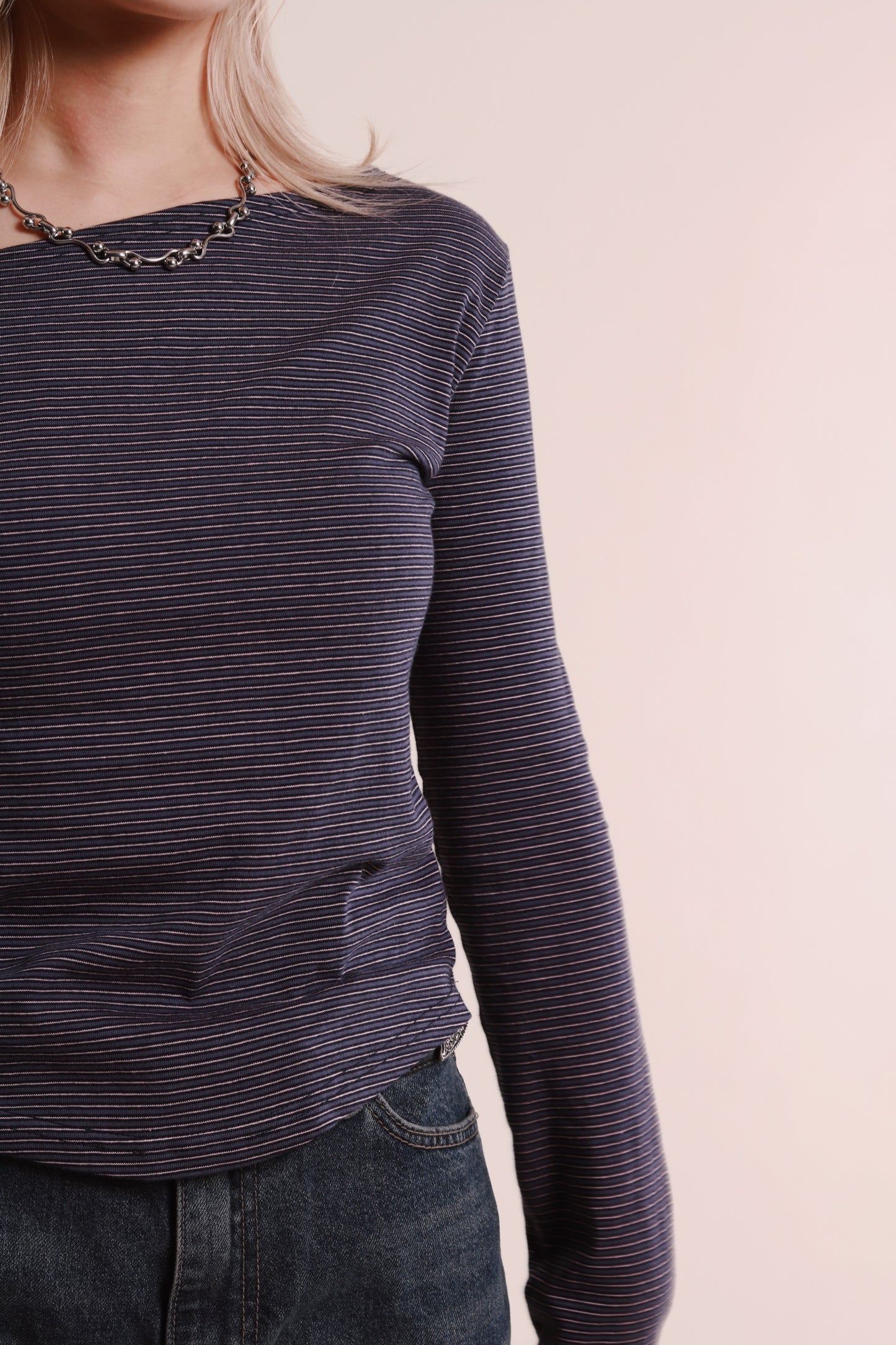 Striped One Shoulder Top (Blue)