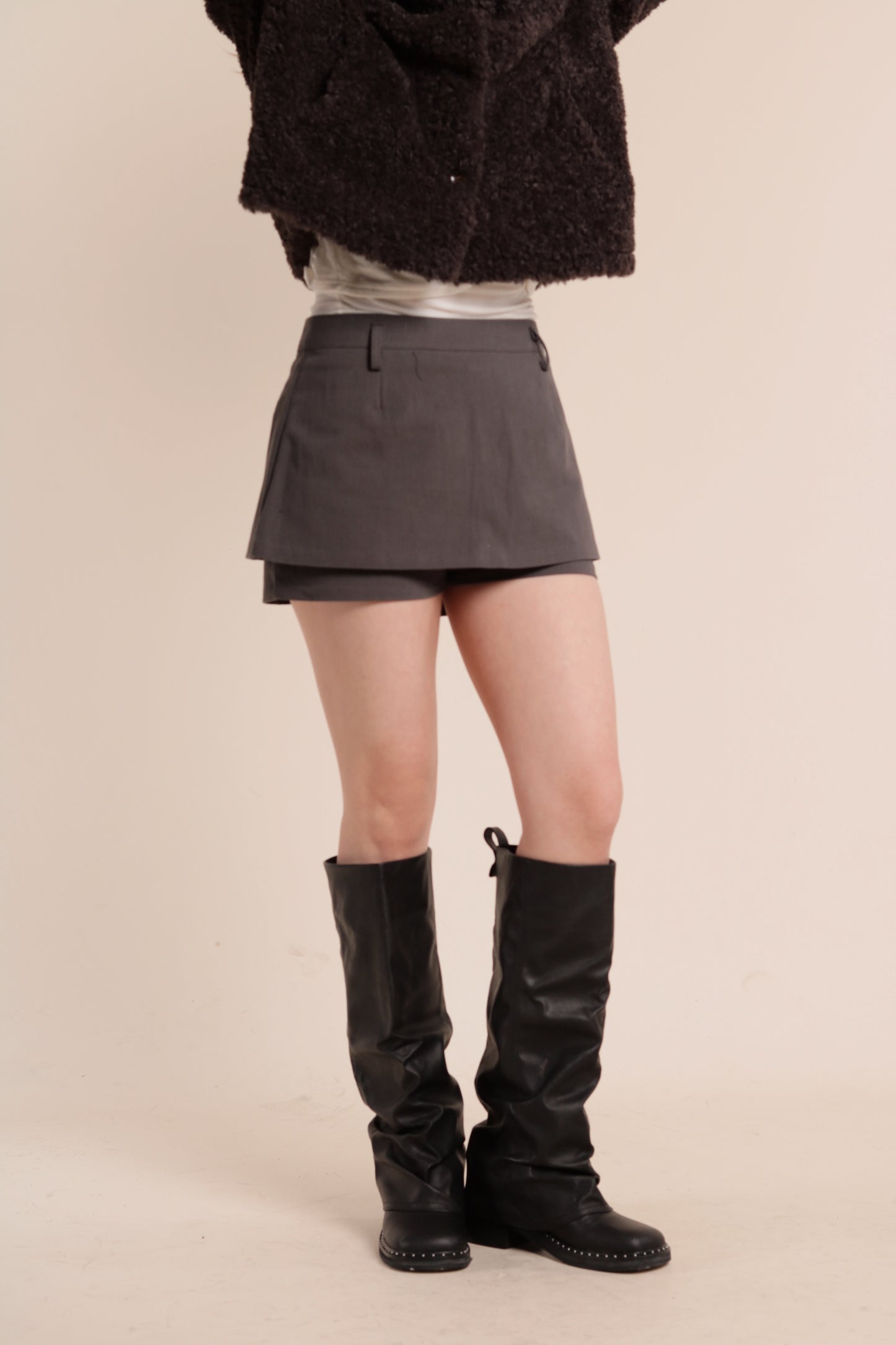 Belted Pants Skirt (Charcoal)