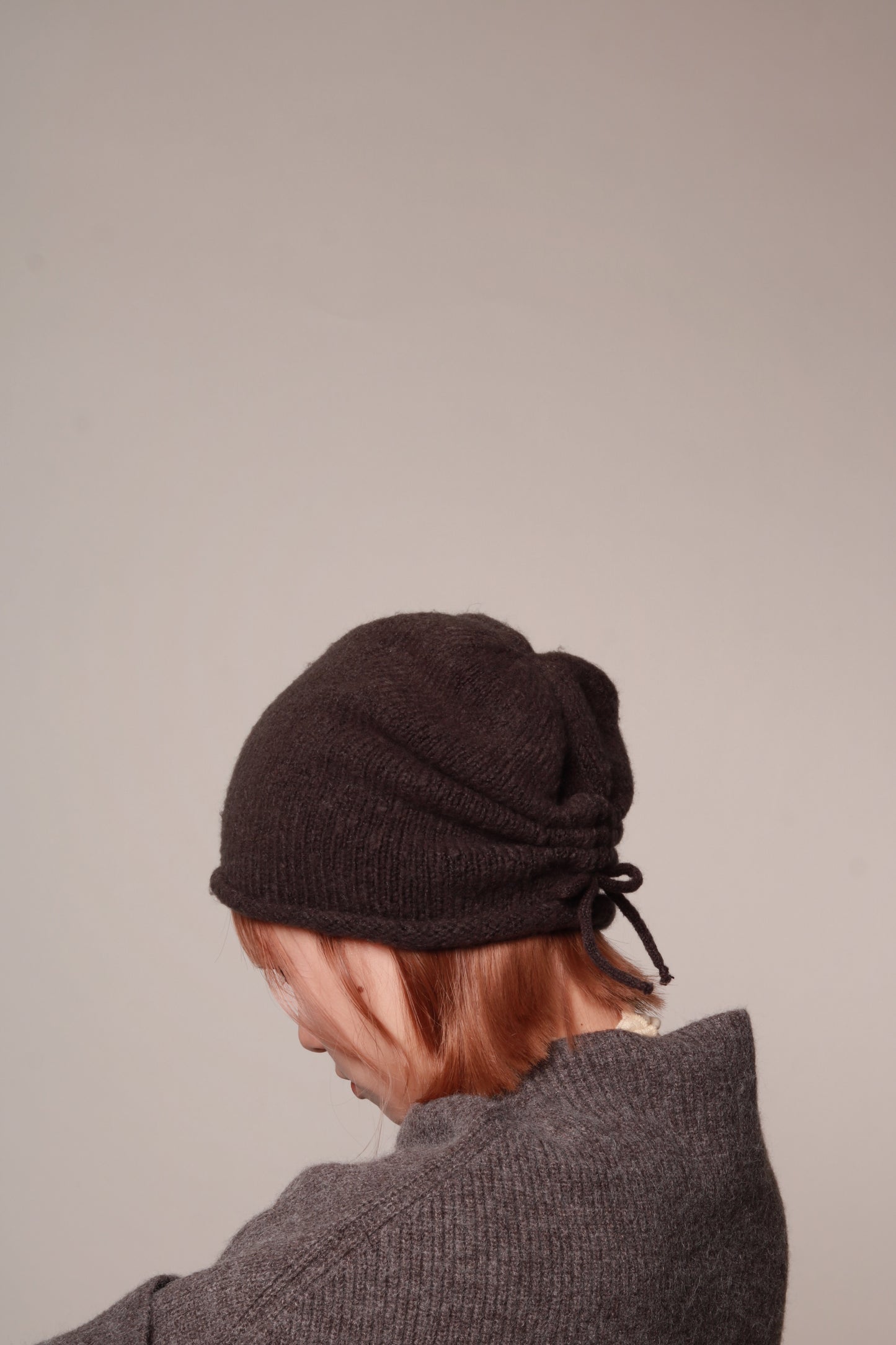 Gathered Ribbon Beanie (Beige/Black/Charcoal/Pink/Red)