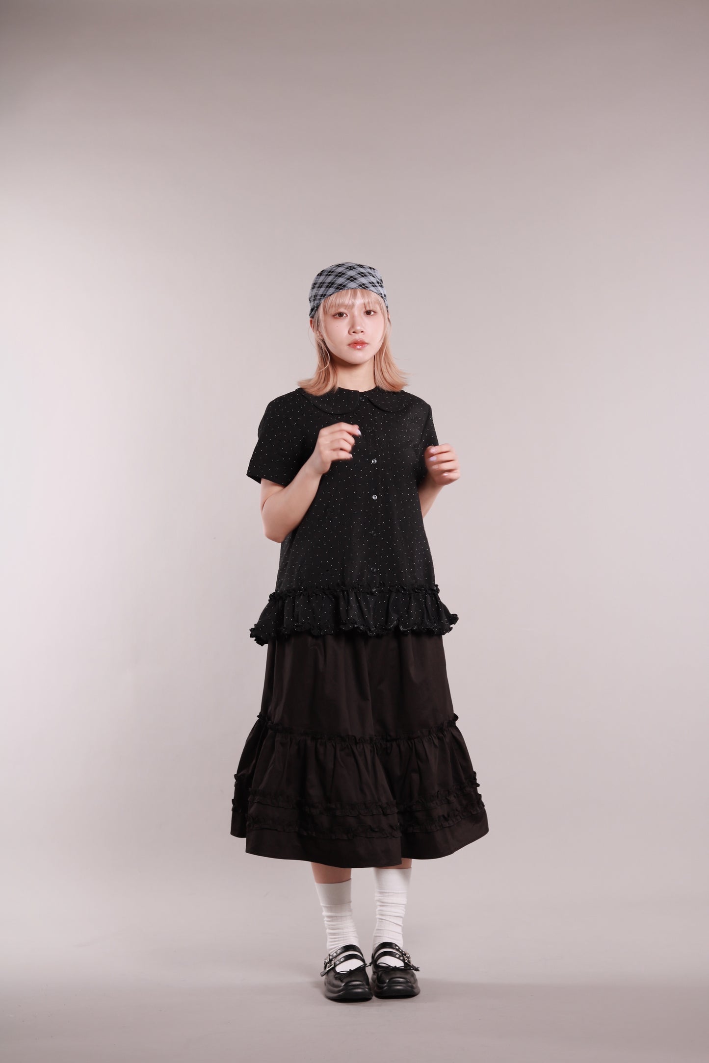 Doll Ruffle Midi Skirt (Black)